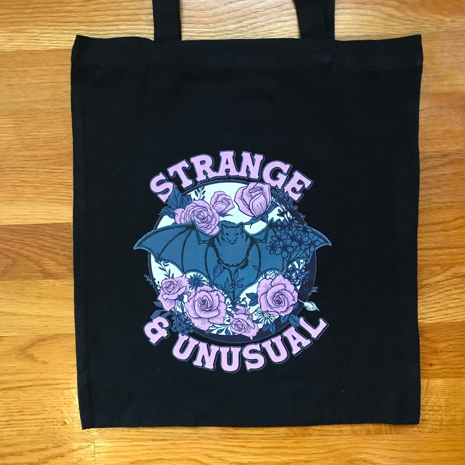 Gothic Lolita EGL Punk Pink & Black Strange & Unusual Bat & Roses Tote Bag