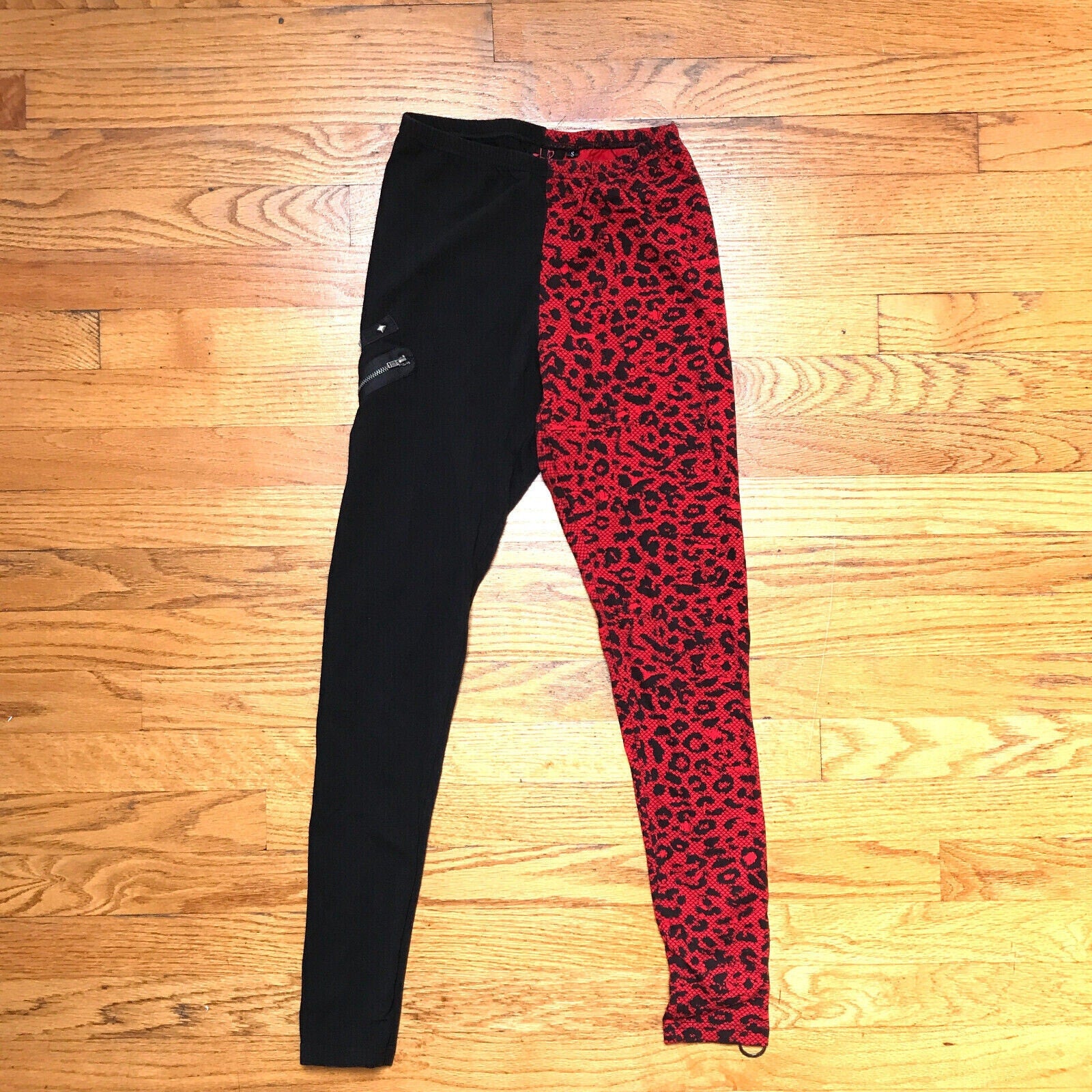 Vintage Lip Service Y2K Punk Goth Black Red Leopard D-Ring Leggings S