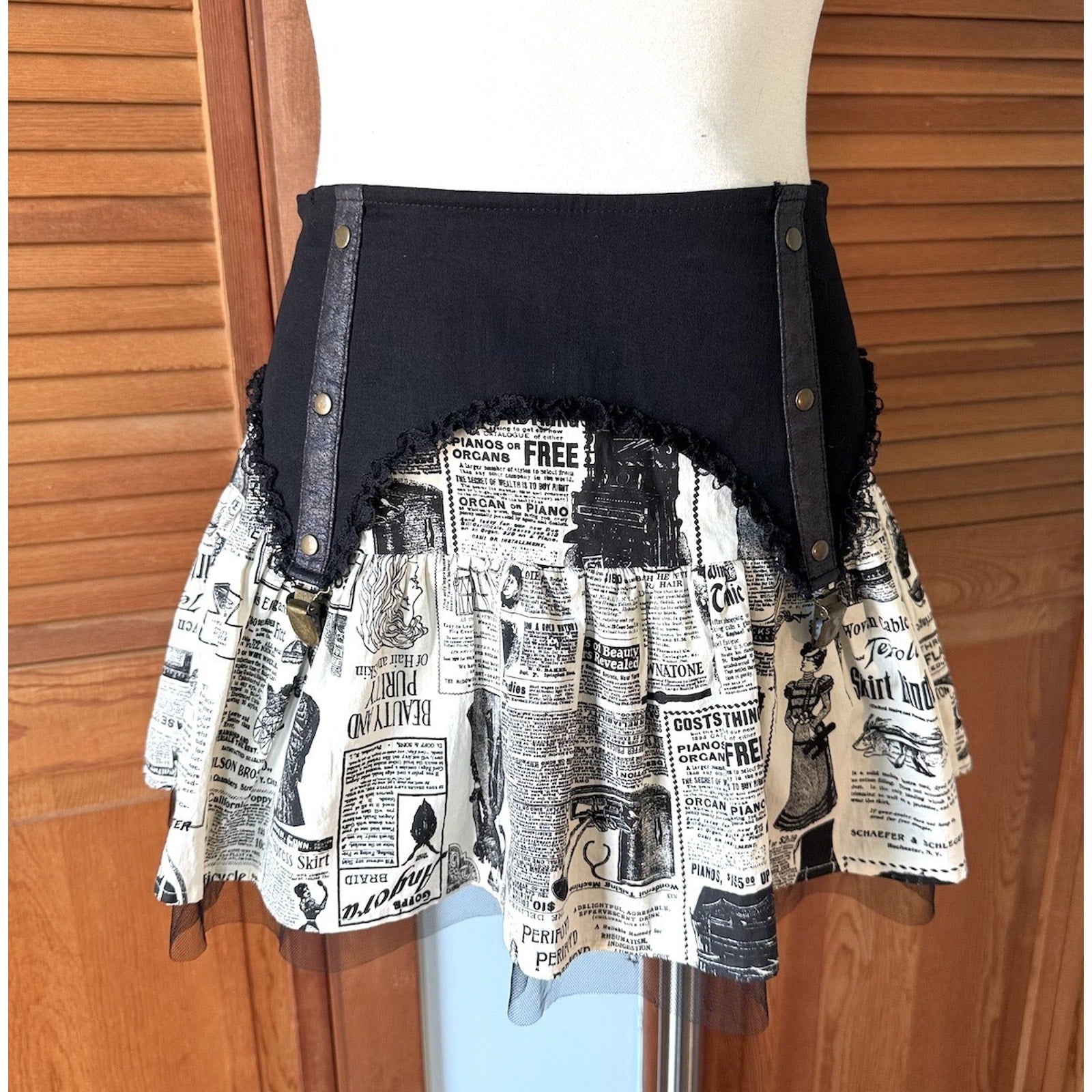 Vintage Lip Service Step in Time Goth Steampunk Victorian Newsprint Mini Skirt M