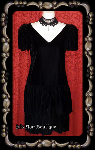 {Vintage} 'Velvet Lolita' Puffy Sleeve Ruffle Skirt Dress XS
