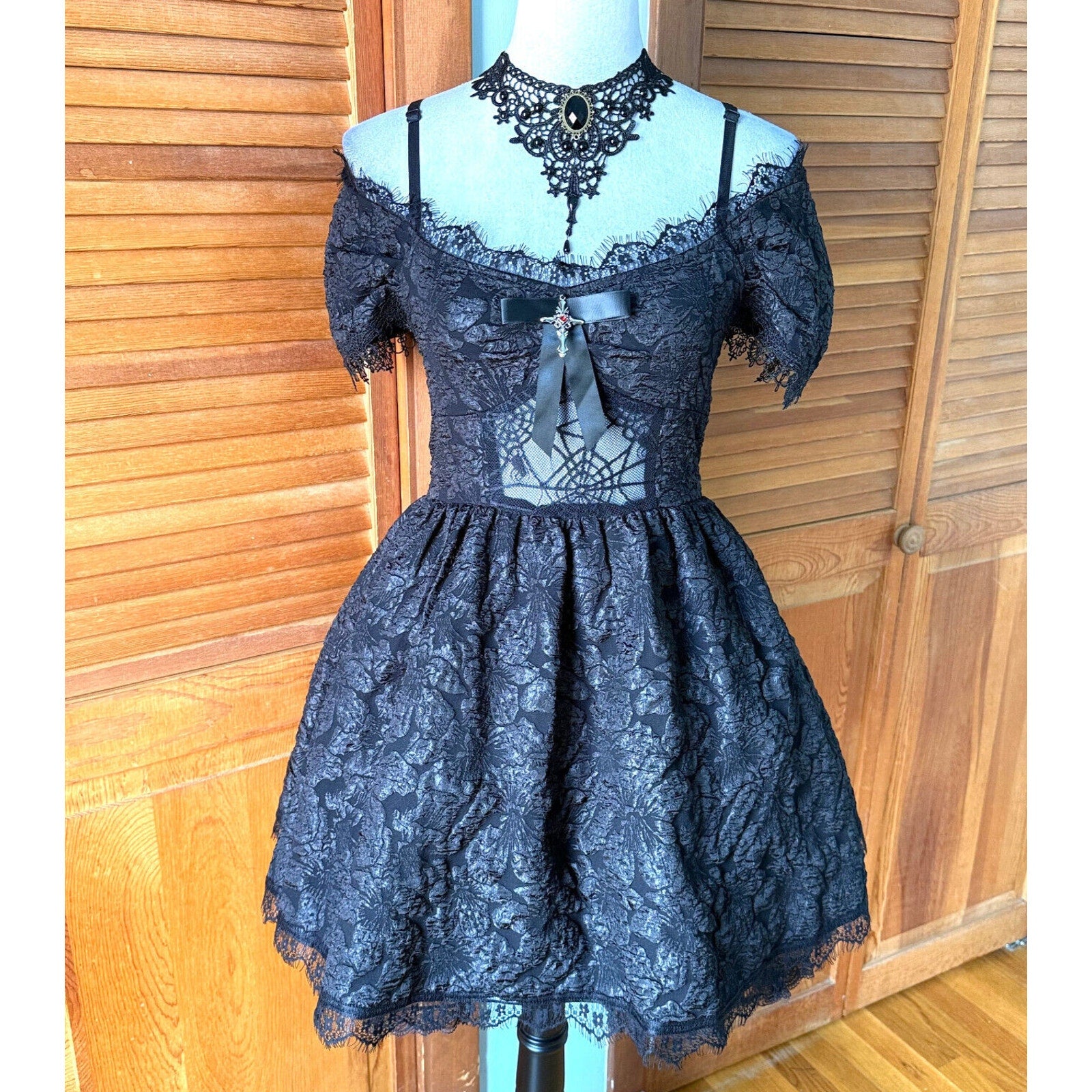 Gothic Victorian Lolita EGL Flower Spiderweb Midnight Fairy Dress + Petticoat S
