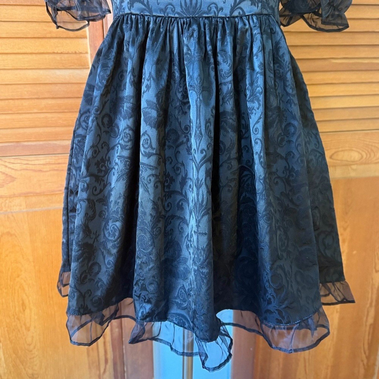 Dolls Kill Gothic Lolita Victorian Dark Bidding Black Brocade Mini Dress