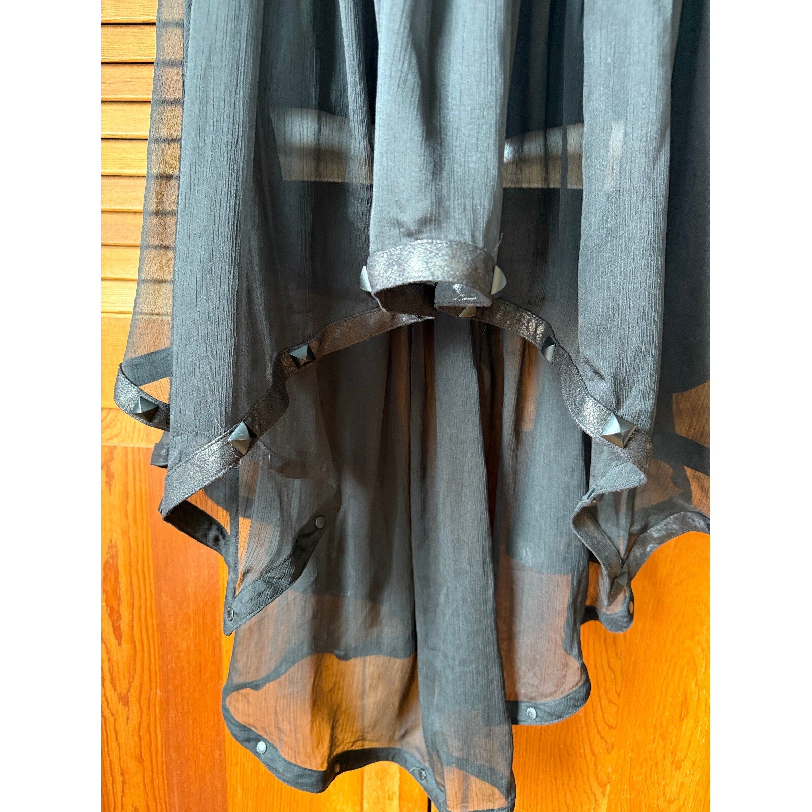 Punk Rave Gothic Victorian Steampunk Black Chiffon Faux Leather Skirt S-M