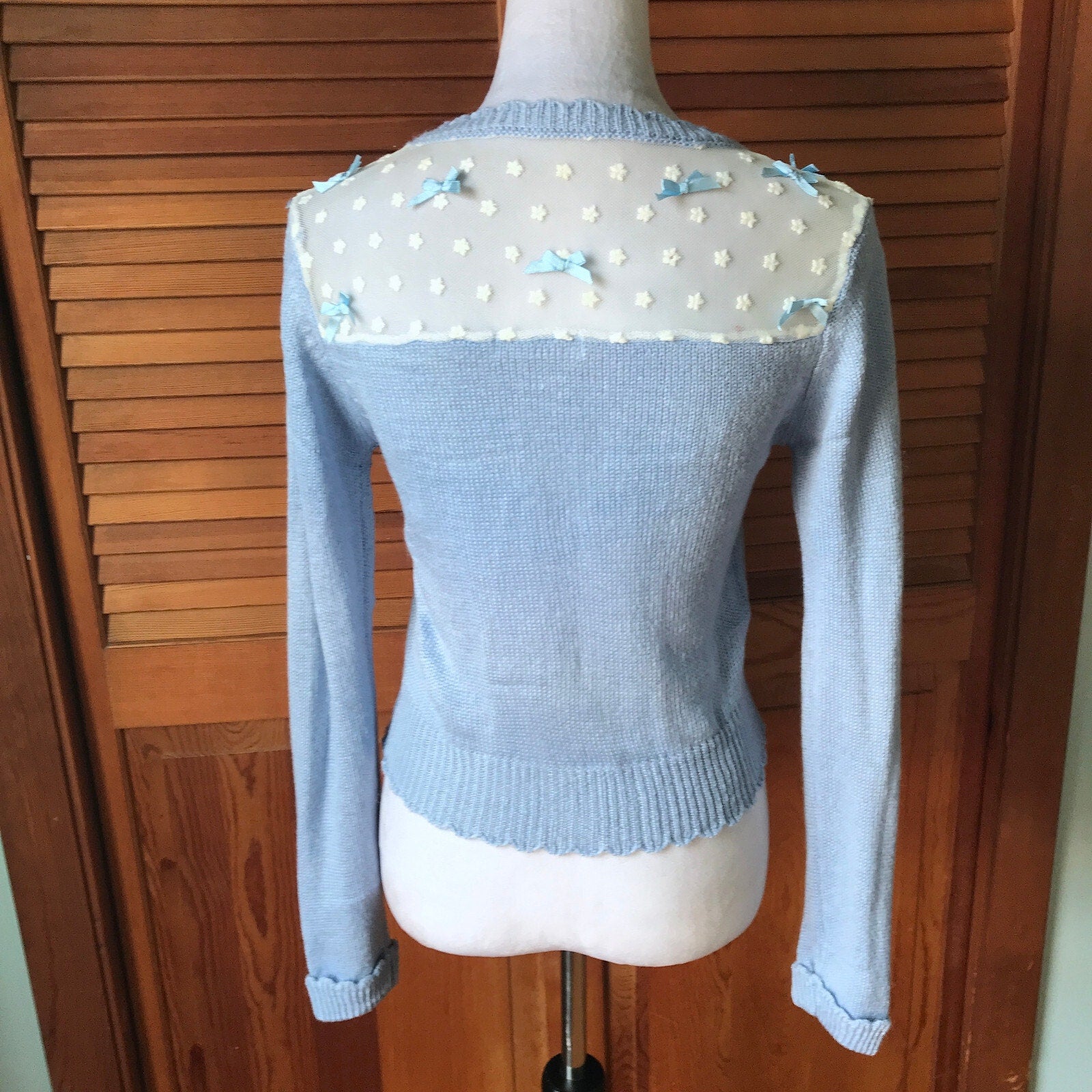 Lolita Victorian Kawaii J-fashion Blue & White Cardigan Sweater S