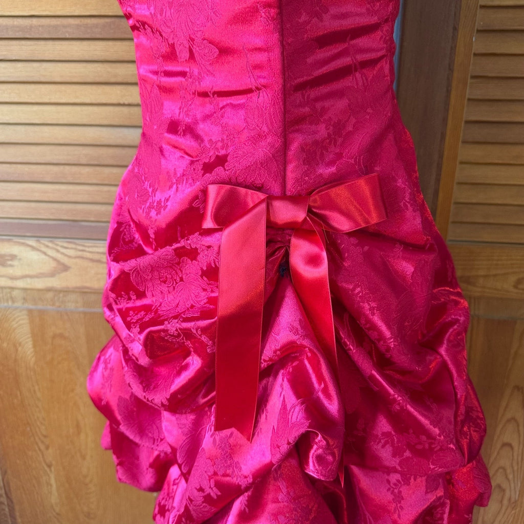 Vintage Burlesque Jessica McClintock Red Brocade Bow Party Cocktail Dress 7 S-M