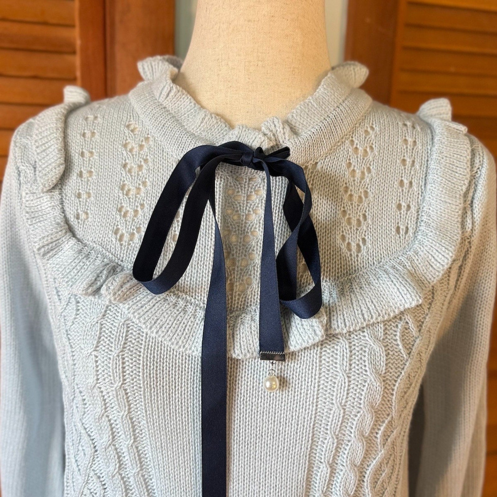 J-fashion Axes Femme Gyaru Kawaii Cottage Light Blue Sweater Dress w/ Bow M