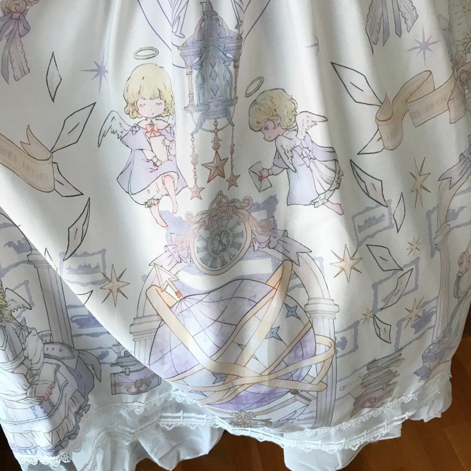 Lolita Kawaii Dolly White Lavender Angel Celestial Science Dress & Petticoat M