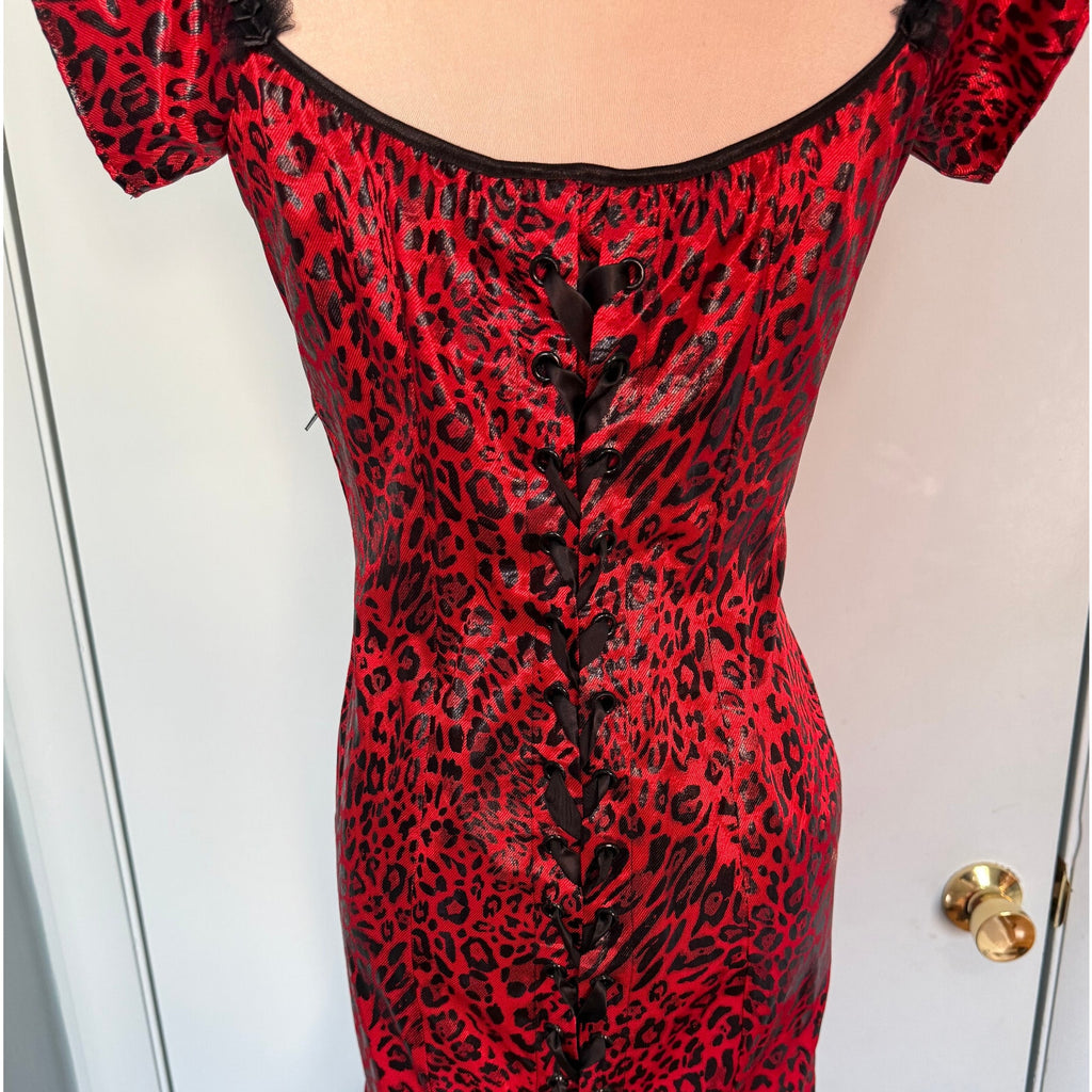 Vintage Lip Service Leopard Liaisons Burlesque Pinup Cabaret Goth Gown Dress S