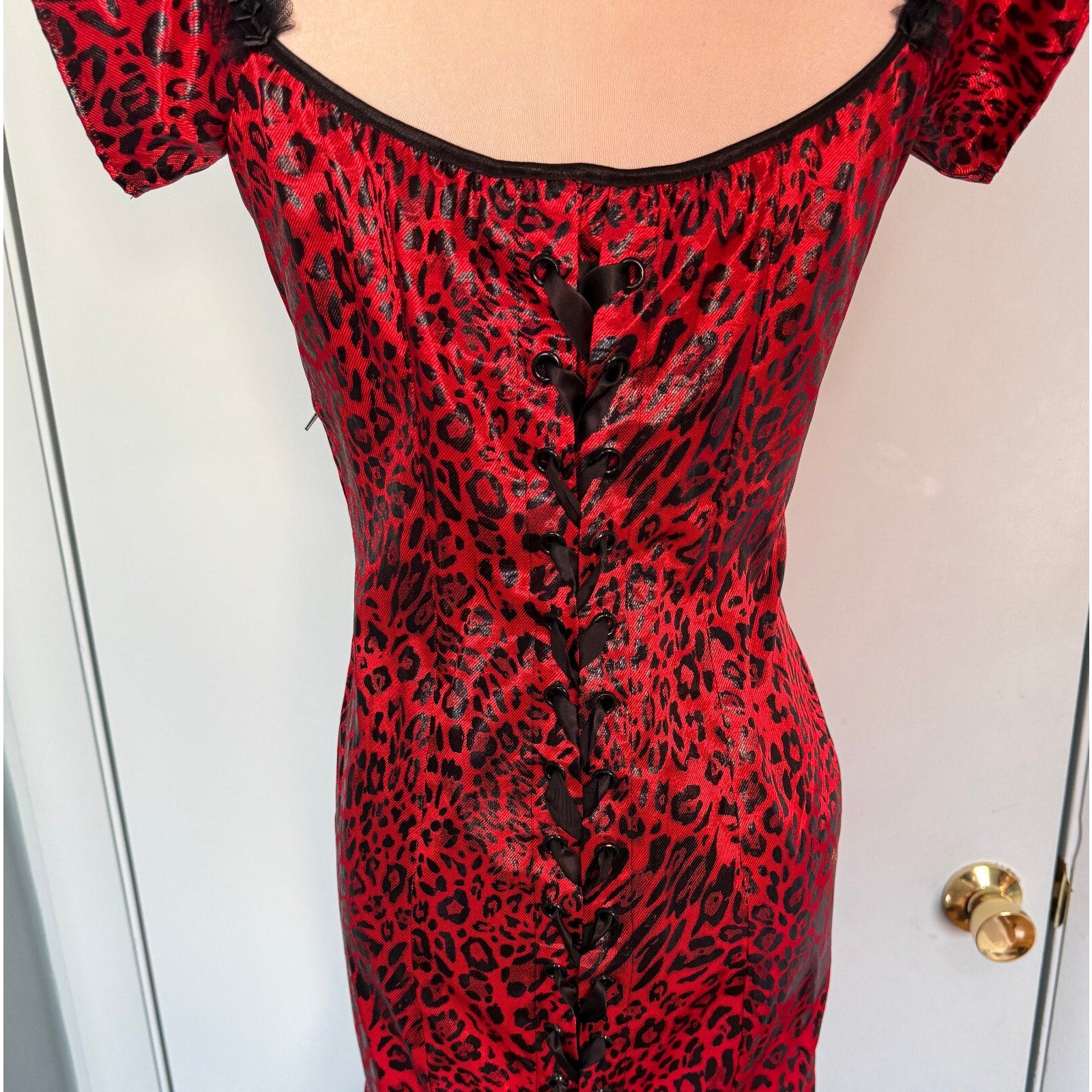 Vintage Lip Service Leopard Liaisons Burlesque Pinup Cabaret Goth Gown Dress S