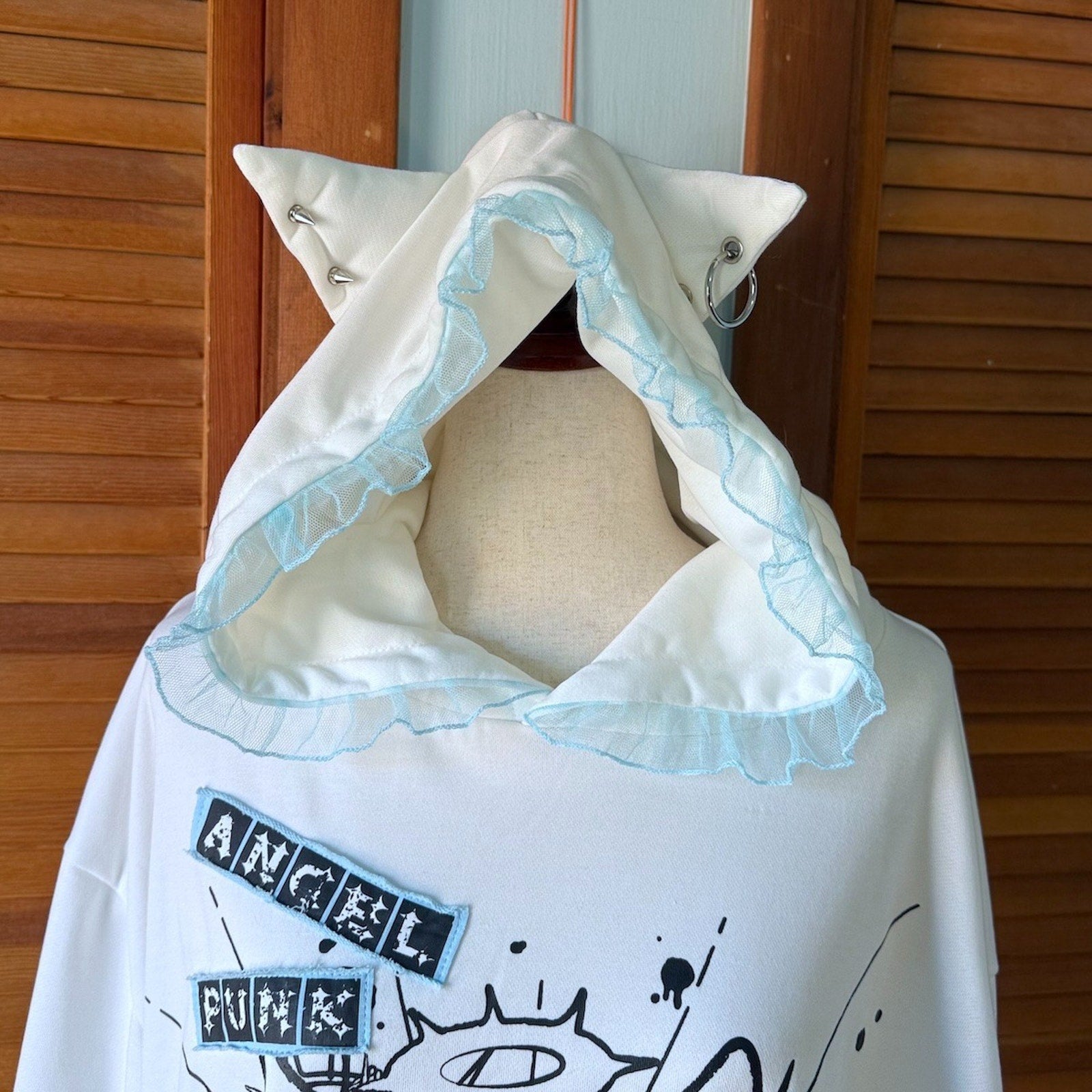 ACDC Rag Lolita EGL Yami Kawaii Angel Punk Kitty Cat Ears White Hoodie