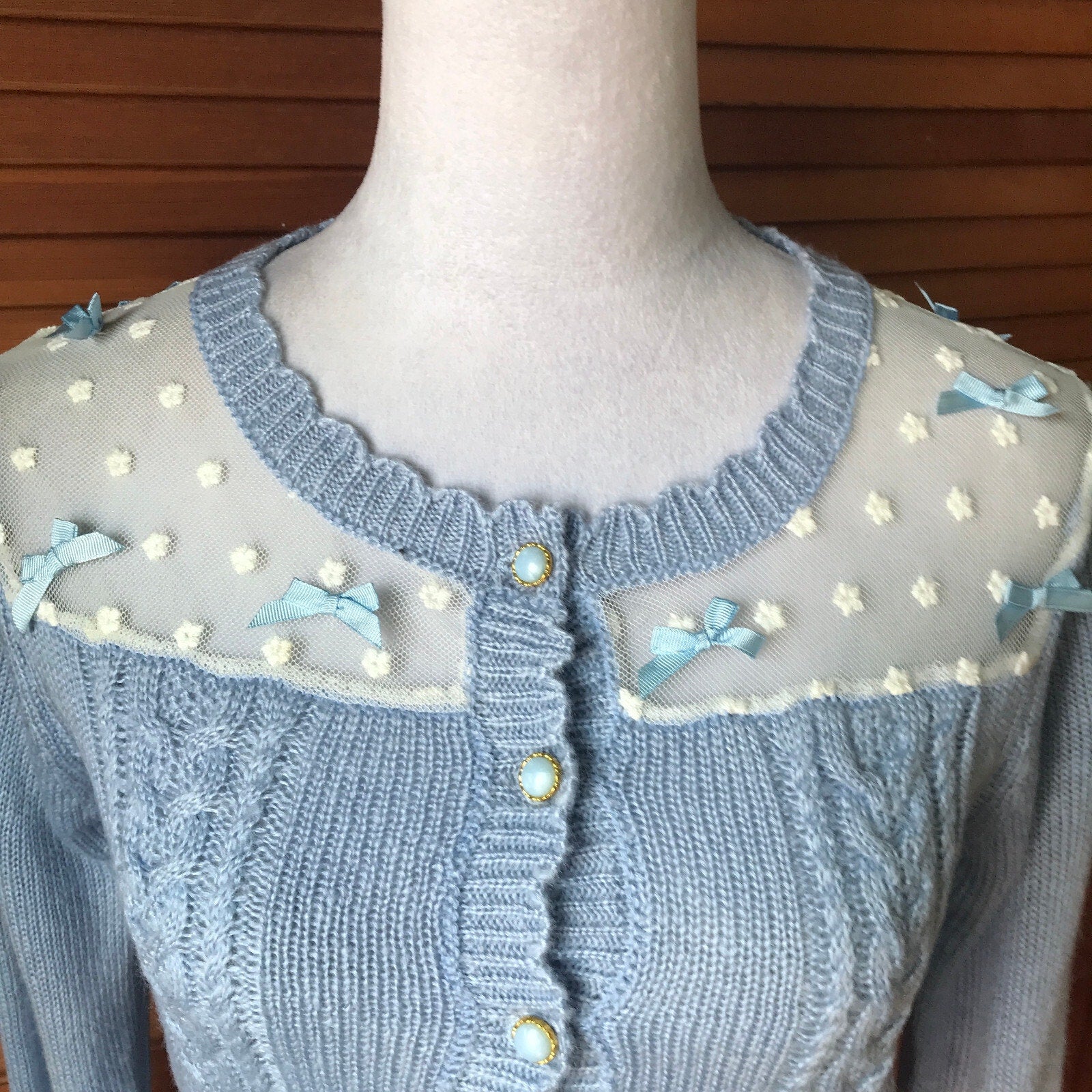 Lolita Victorian Kawaii J-fashion Blue & White Cardigan Sweater S