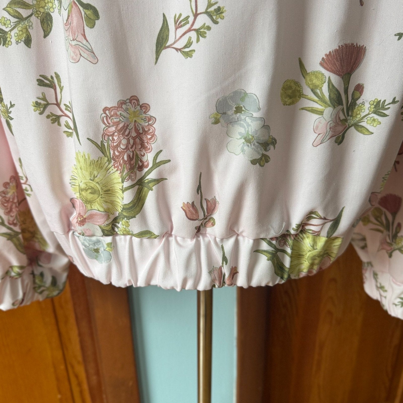 Whimsigoth Victorian Romatic Cottagecore Wild Flowers Pink Light Bomber Jacket L