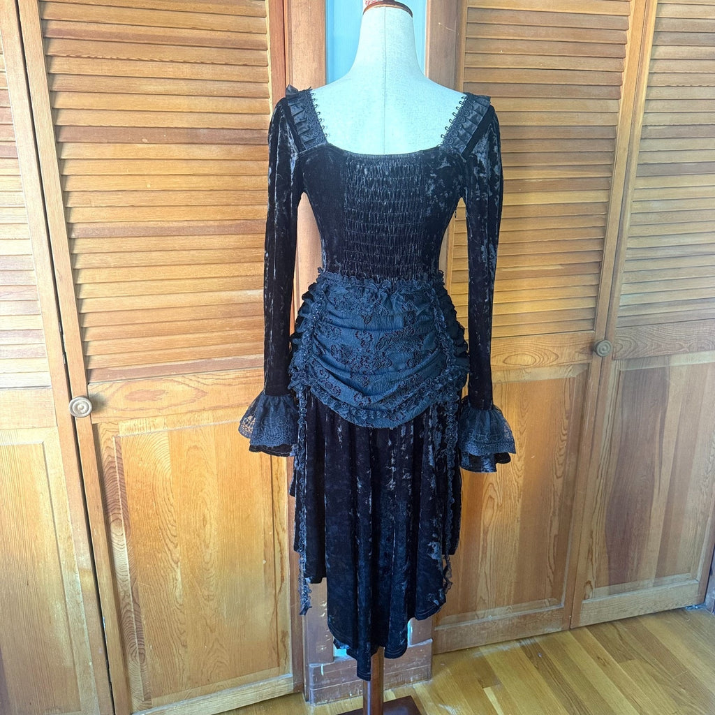 Dark In Love Gothic Victorian Dark Fairy Fare Black Velvet Lace Up Dress