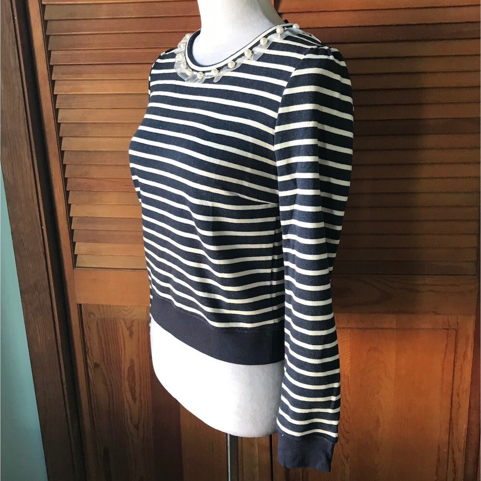 Liz Lisa J-fashion Kawaii Blue White Stripe Lace & Bows Sailor Top S-M