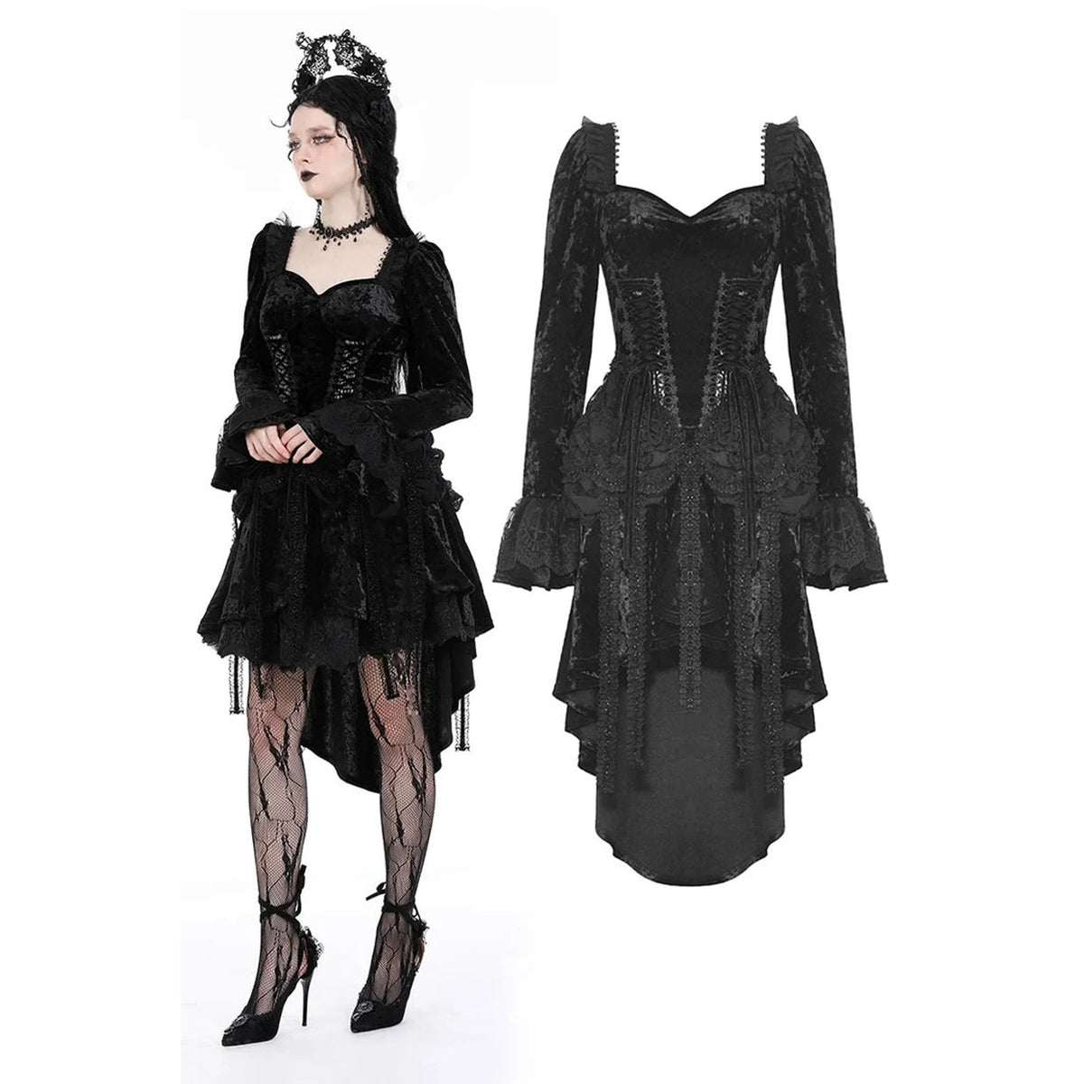Dark In Love Gothic Victorian Dark Fairy Fare Black Velvet Lace Up Dress
