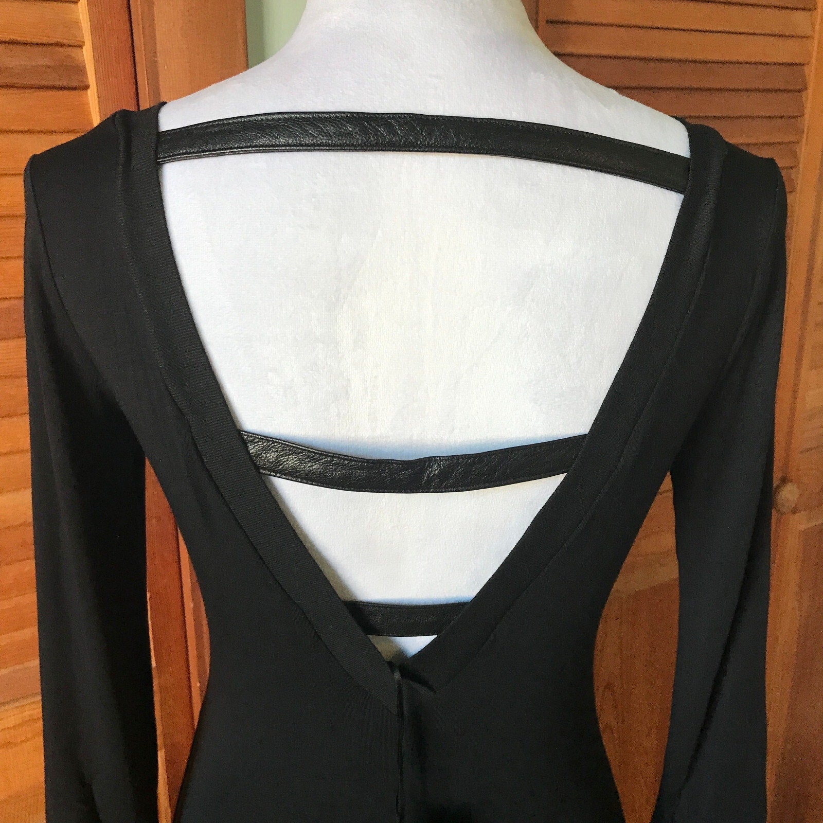 Vintage Lip Service Widow Black Leather Straps 3/4 Sleeve Goth Mini Dress XS