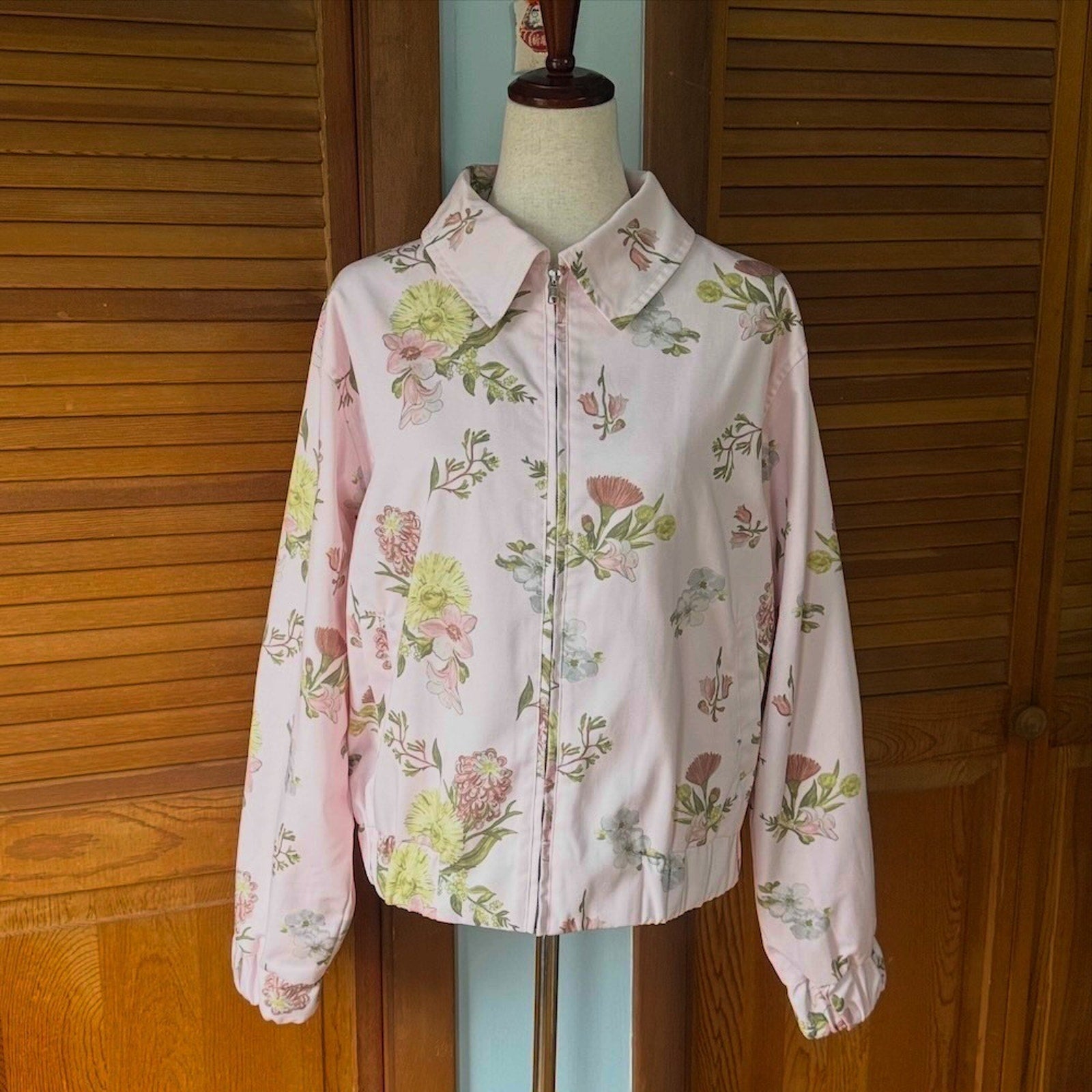 Whimsigoth Victorian Romatic Cottagecore Wild Flowers Pink Light Bomber Jacket L
