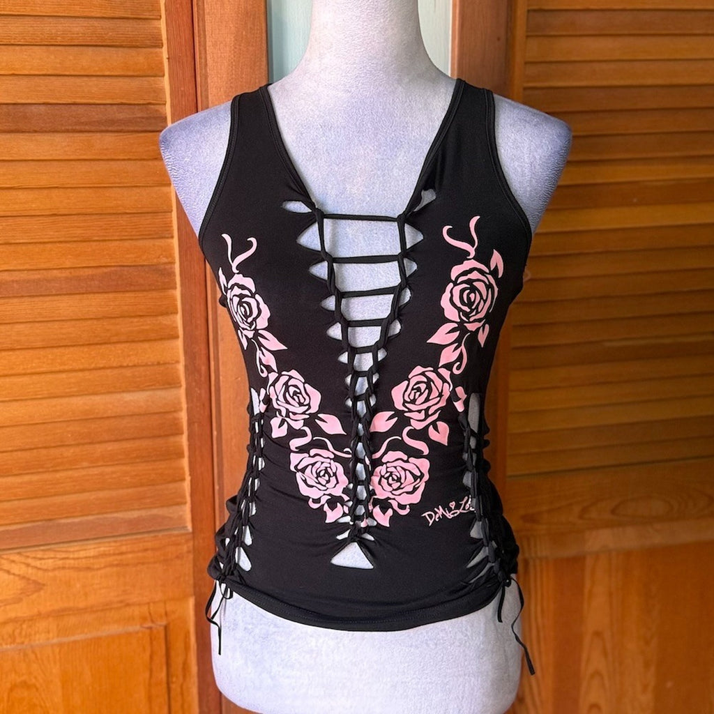 Demi Loon Punk Goth Emo Grunge "Desert Rose" Slashed Cutout Festival Tank