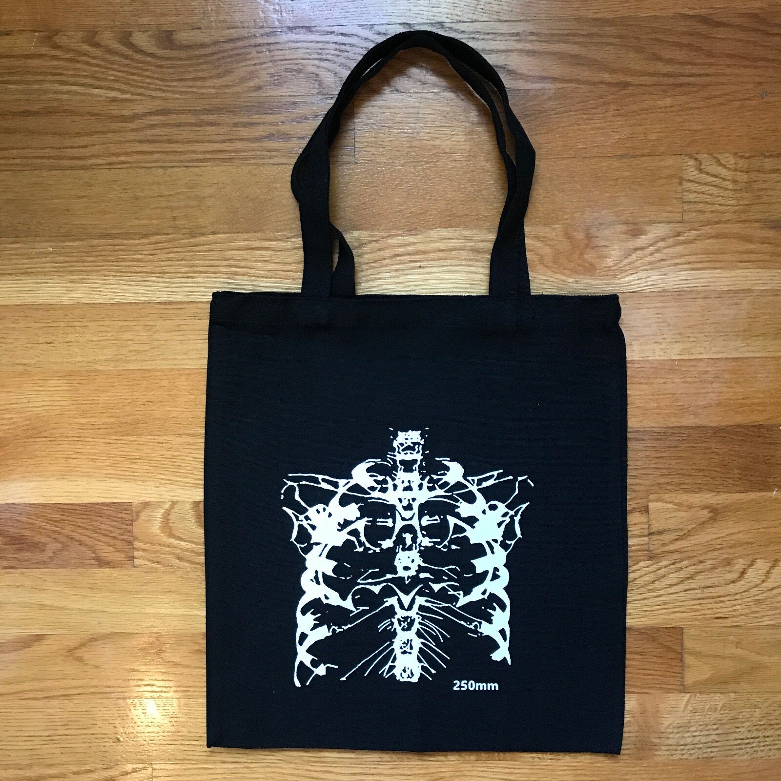 Punk Goth Emo X-Ray Skeleton Bone Black Canvas Tote Bag