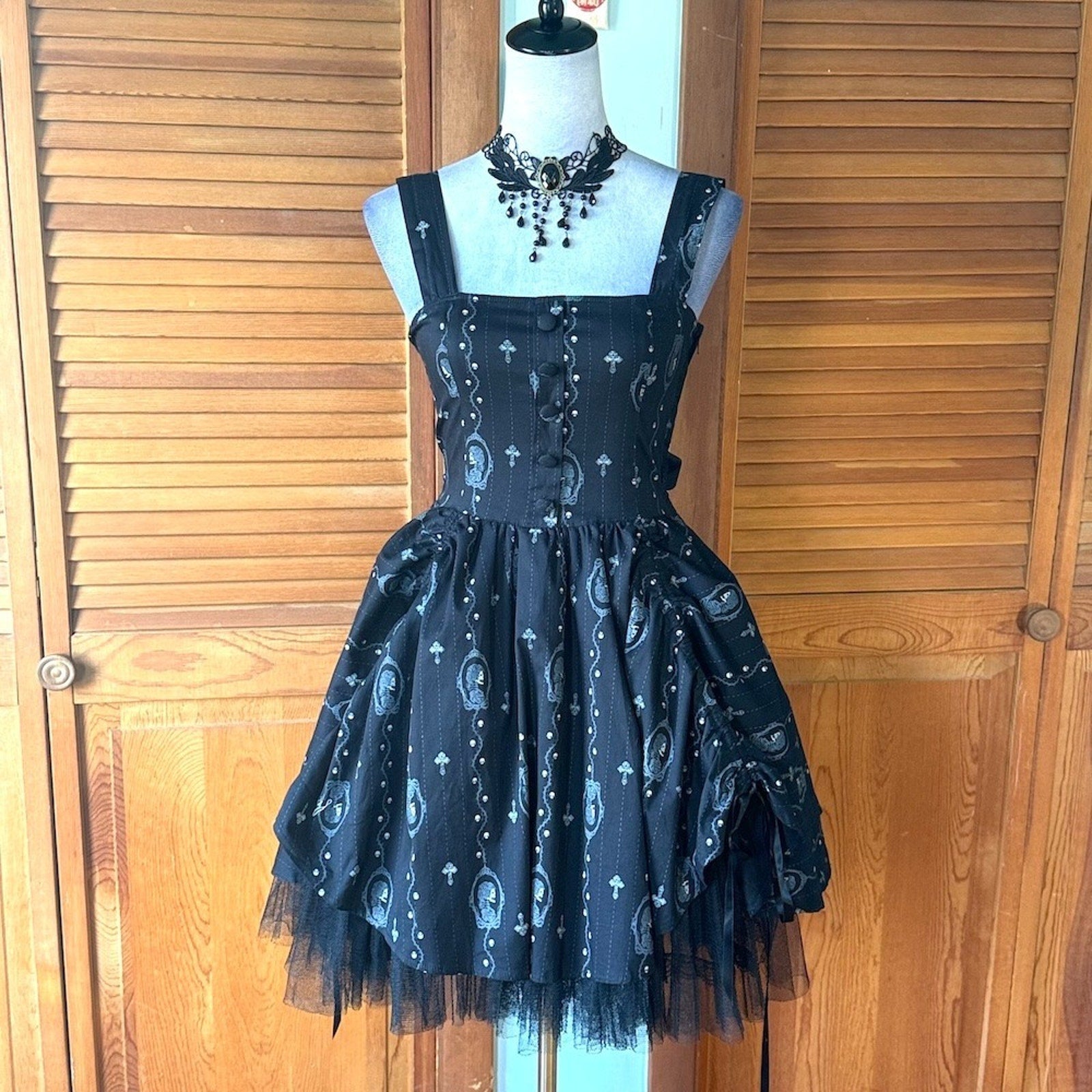 Spin Doctor Goth Lolita EGL Dead Princess Cameo Puffy Dress + Petticoat L