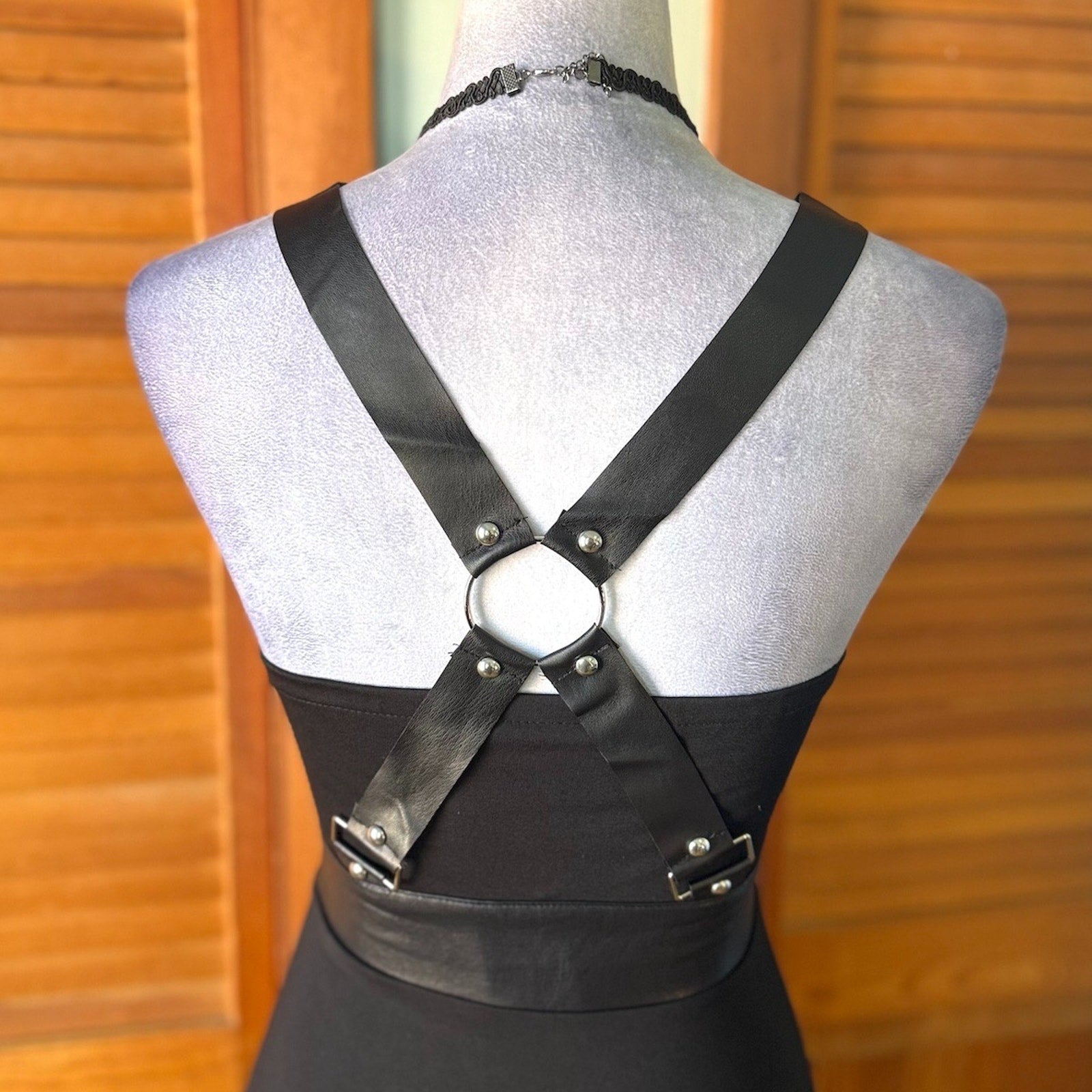 Jawbreaker Goth Punk Alt Emo Pin Up Faux Leather Strap Mini Dress XS