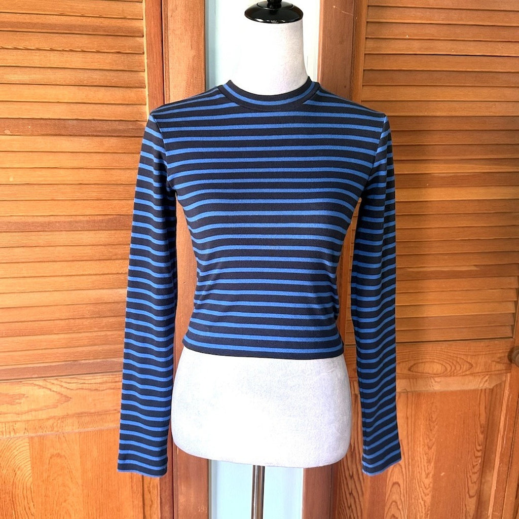 Alexander Wang T Punk Goth Emo Ballet Black Blue Striped Cotton Knit LS Top XS