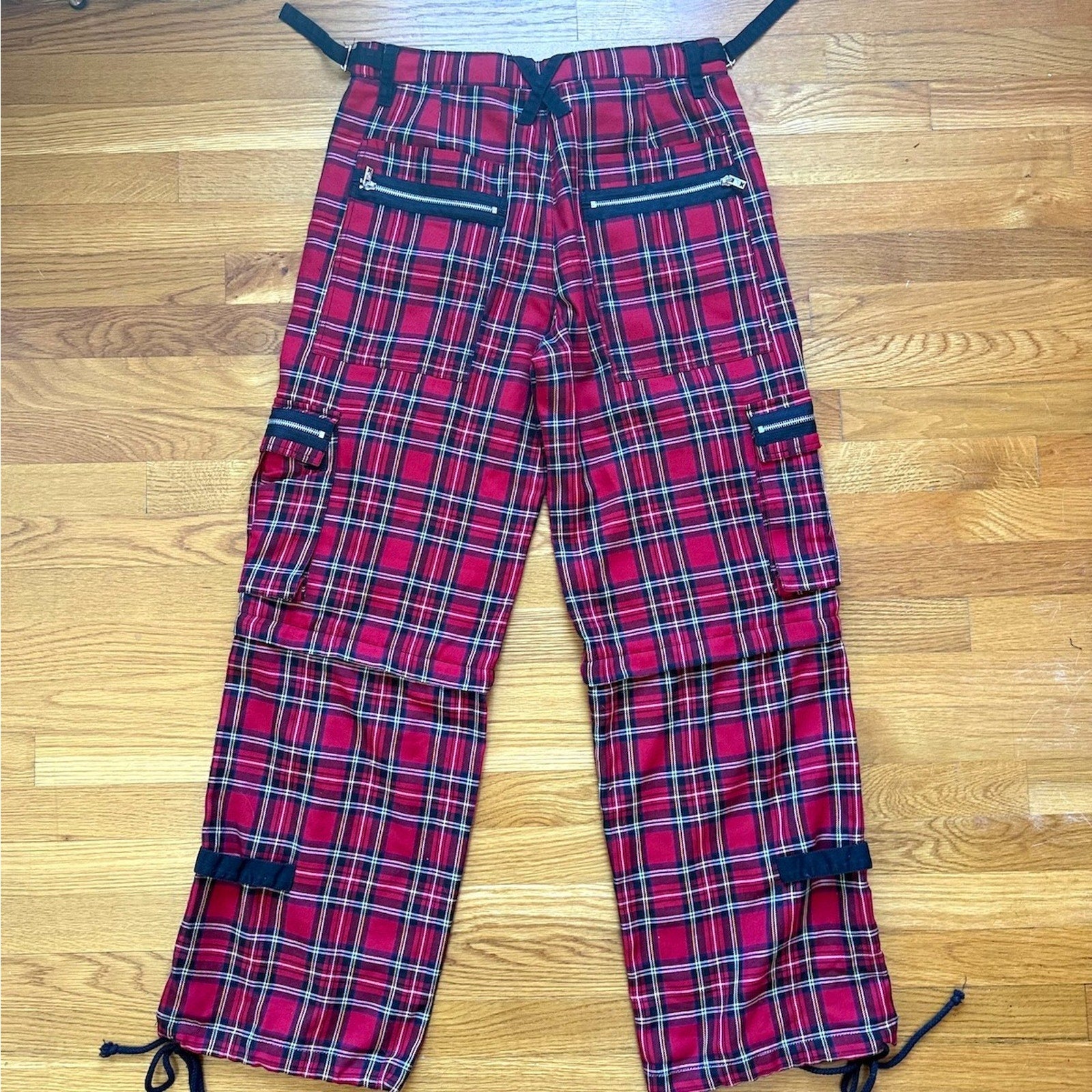 Vintage Tripp NYC Punk Goth Y2K Red Plaid Bondage Transformer Pants Shorts M