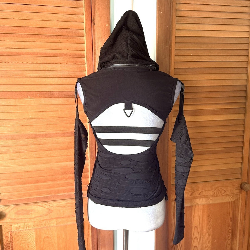 Vintage Lip Service Goth Punk Steampunk Cyber Sniper Black Hooded Top XS