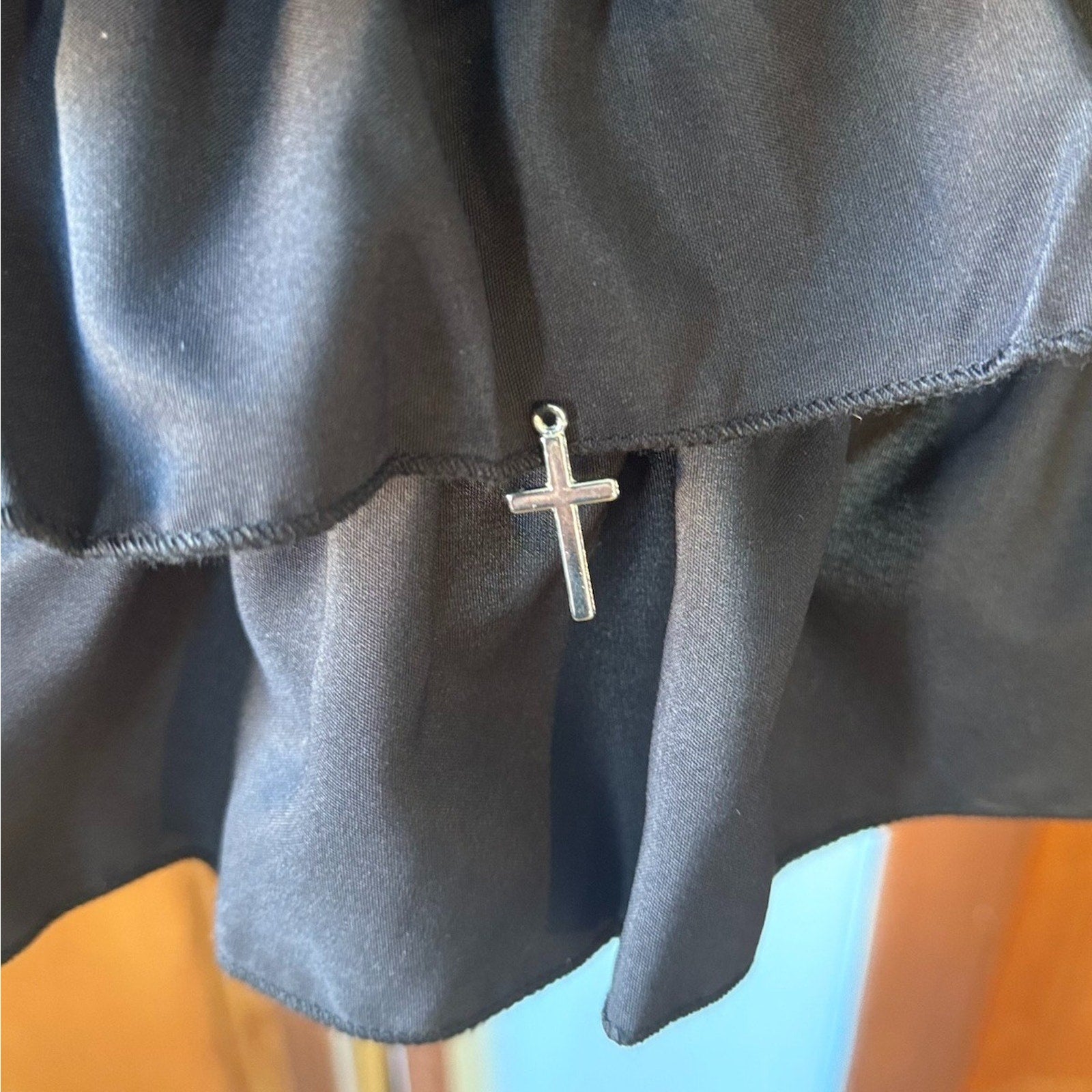 Punk Goth Emo Lolita Chain Cross & Buckle Black Ruffle Mini Skirt