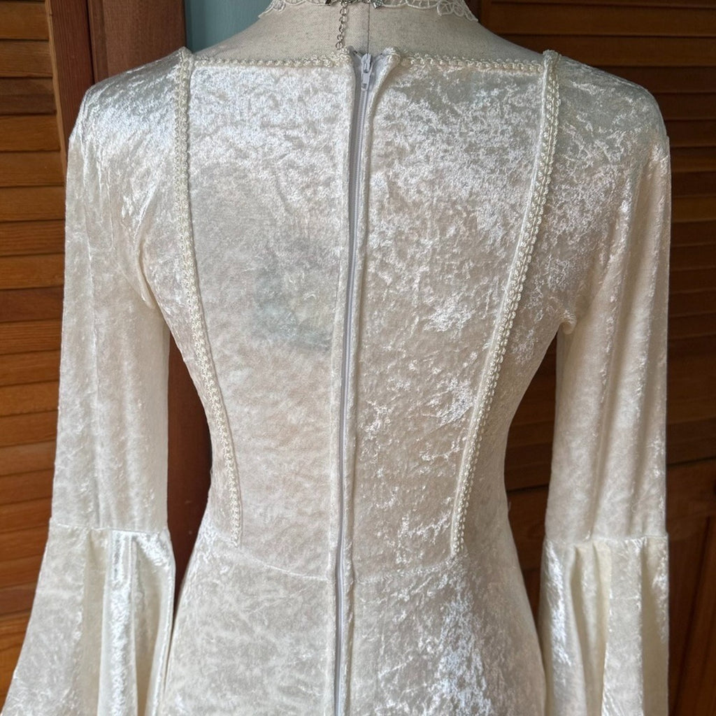 Vintage Lip Service Gothic Victorian Bride of Frankenstein White Velvet Dress S