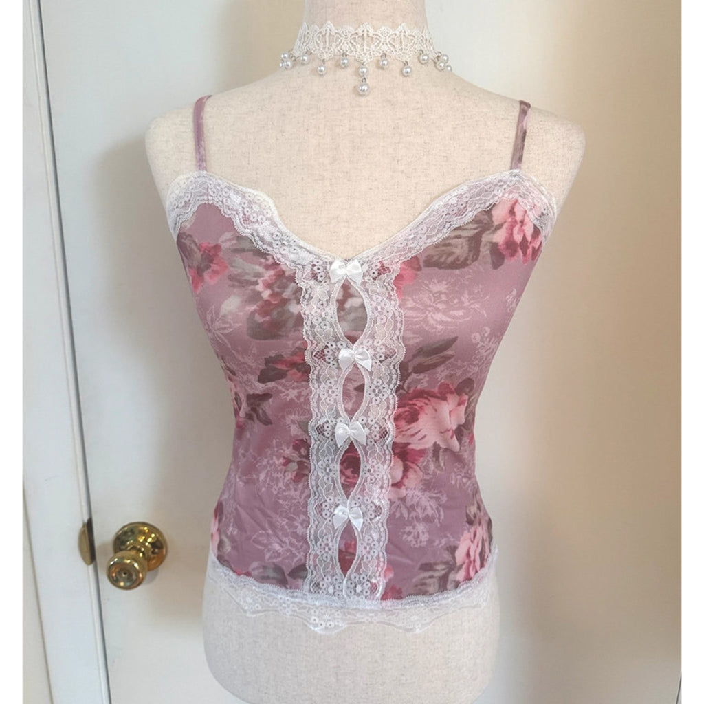 Whimsigoth Pastel Goth Victorian J-fashion Lolita Pink Rose White Lace Cami