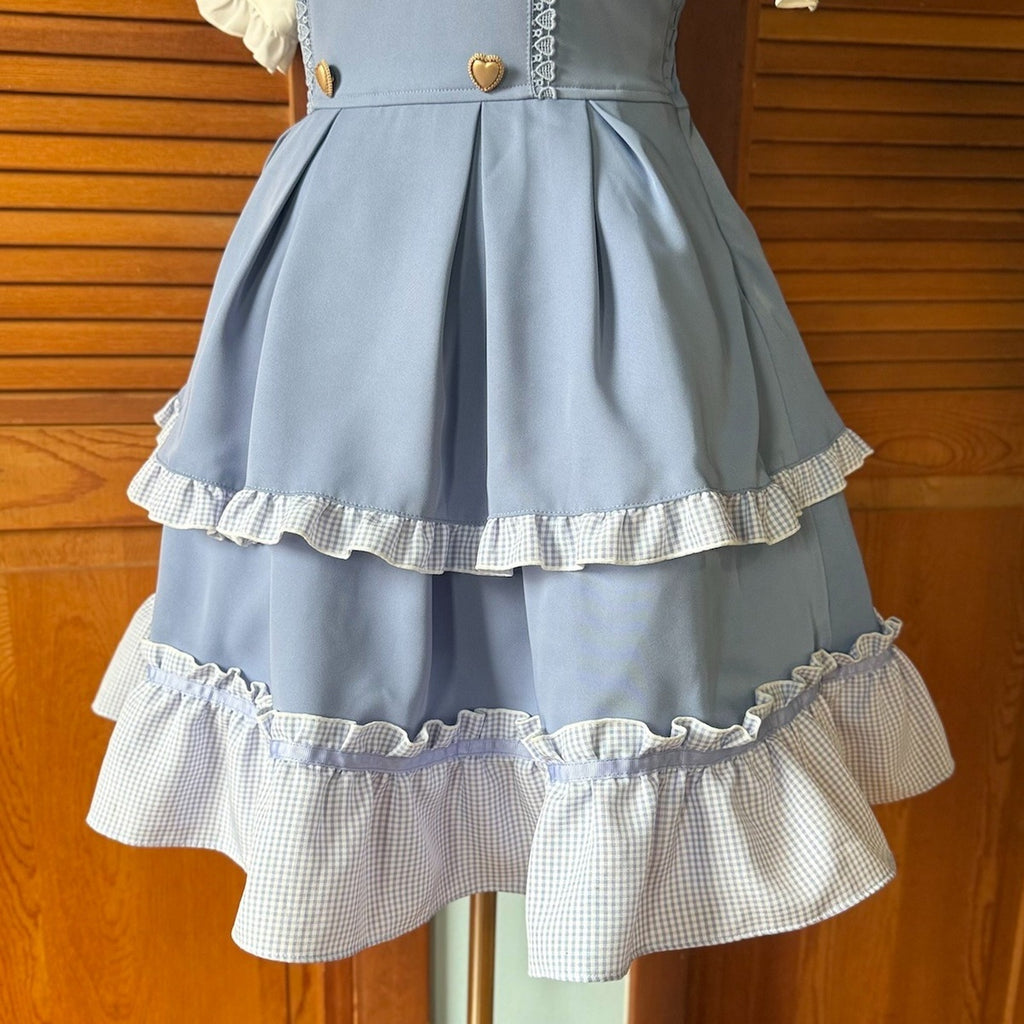 Liz Lisa J-Fashion Jirai Gyaru Dollcore Himekaji Blue Gingham Apron JSK Dress S