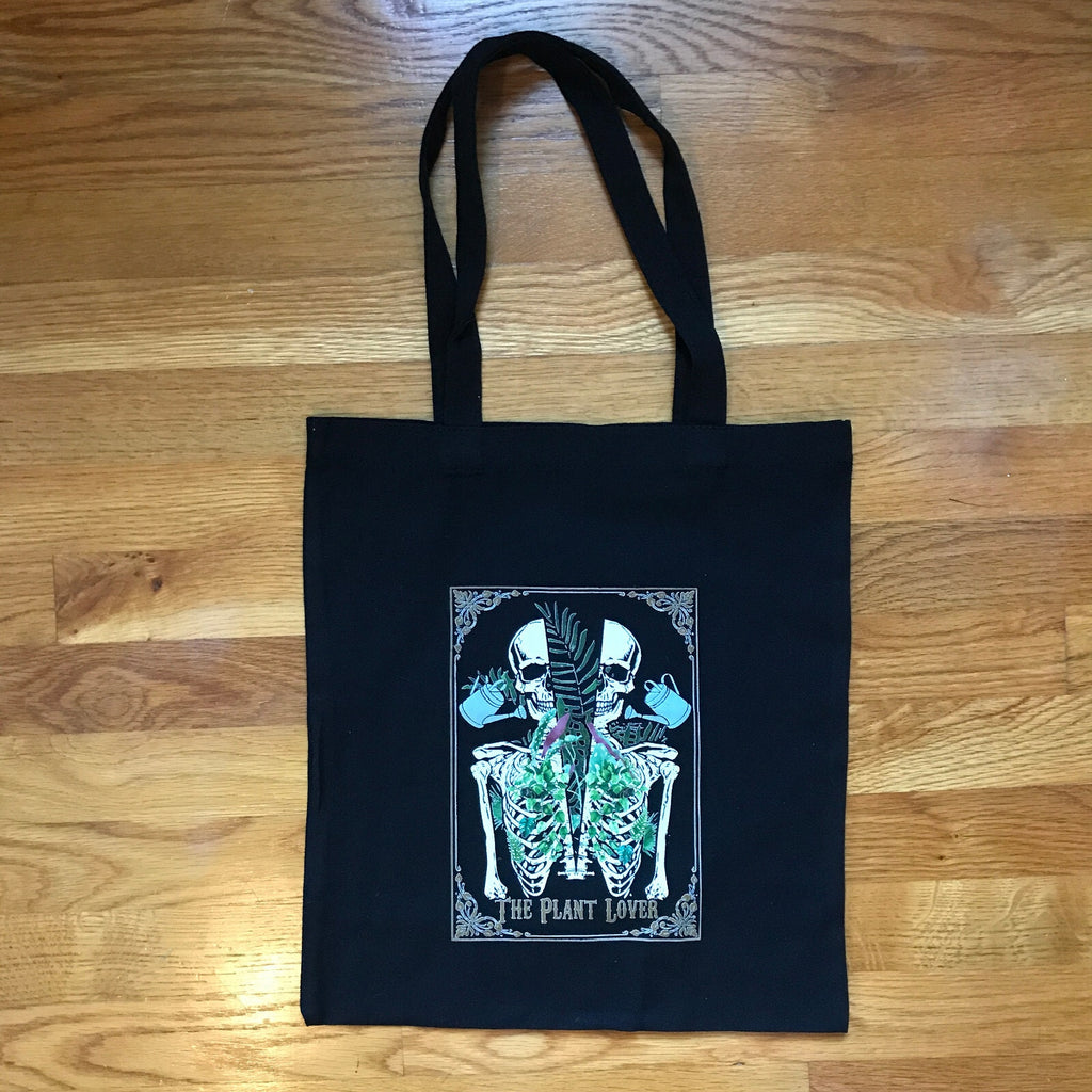 Garden Goth Punk The Plant Lover Skeleton Watering Can Black Canvas Tote Back