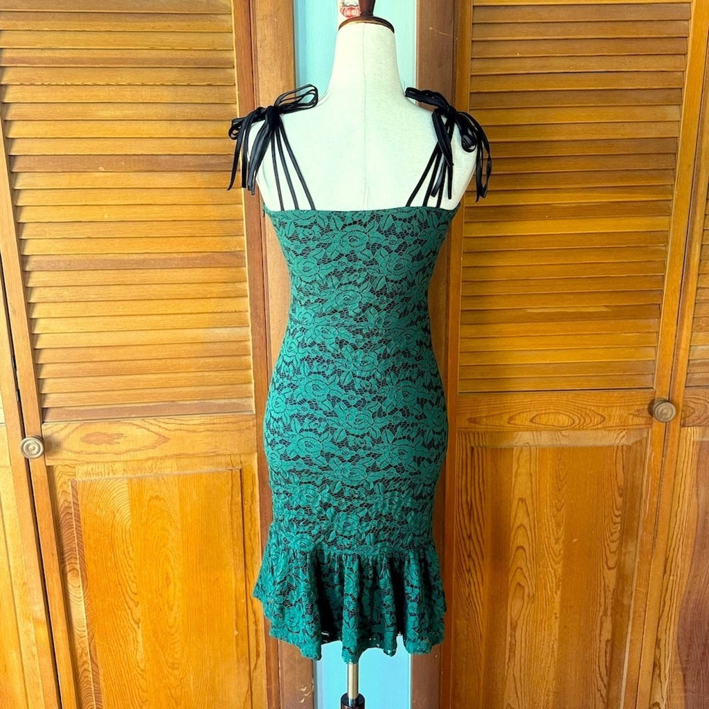 Voodoo Vixen Gothic Fairy Dark Fairycore Beetle Lover Green & Black Lace Dress S