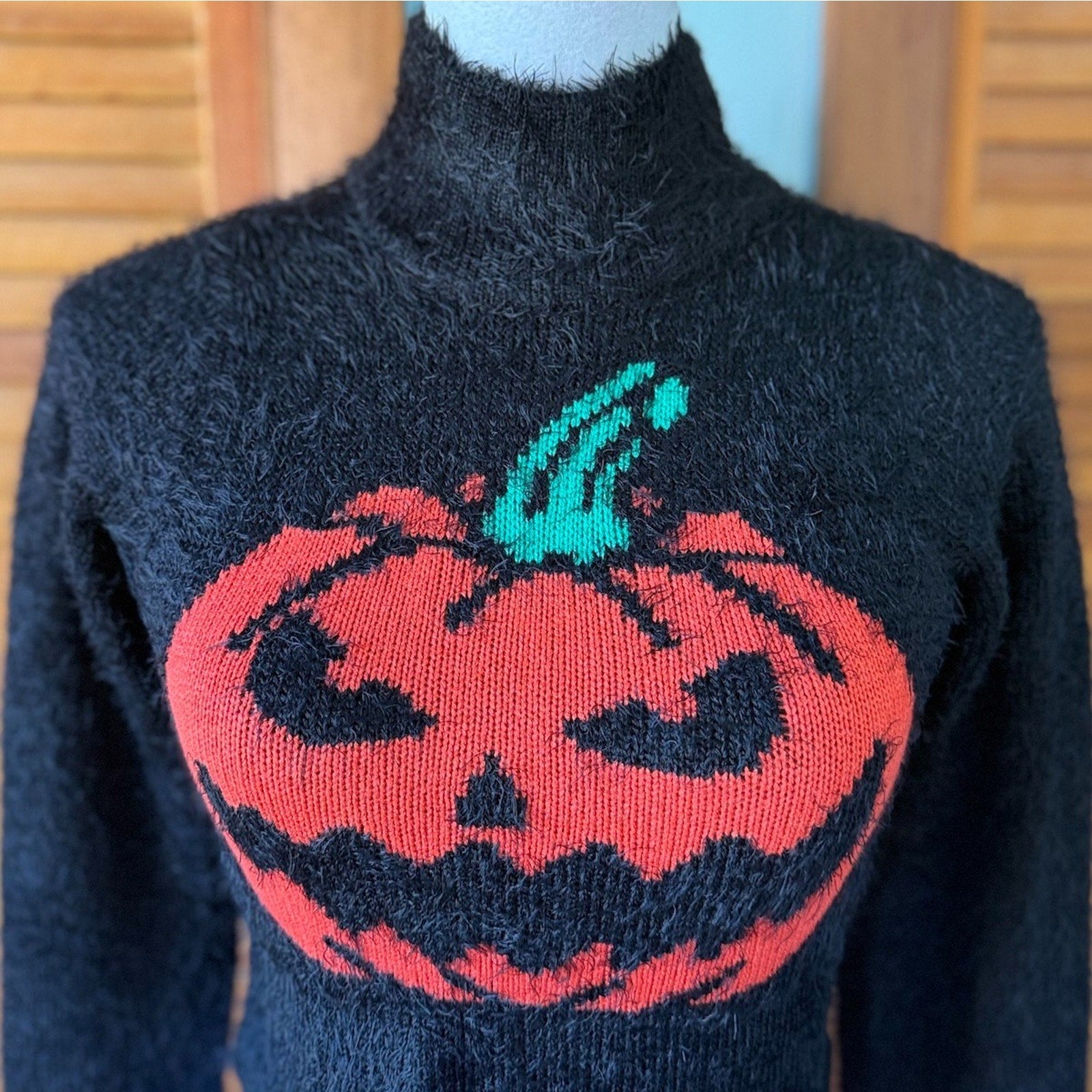 Dolls Kill Goth Punk Witch Halloween Black Orange Pumpkin Fuzzy Sweater