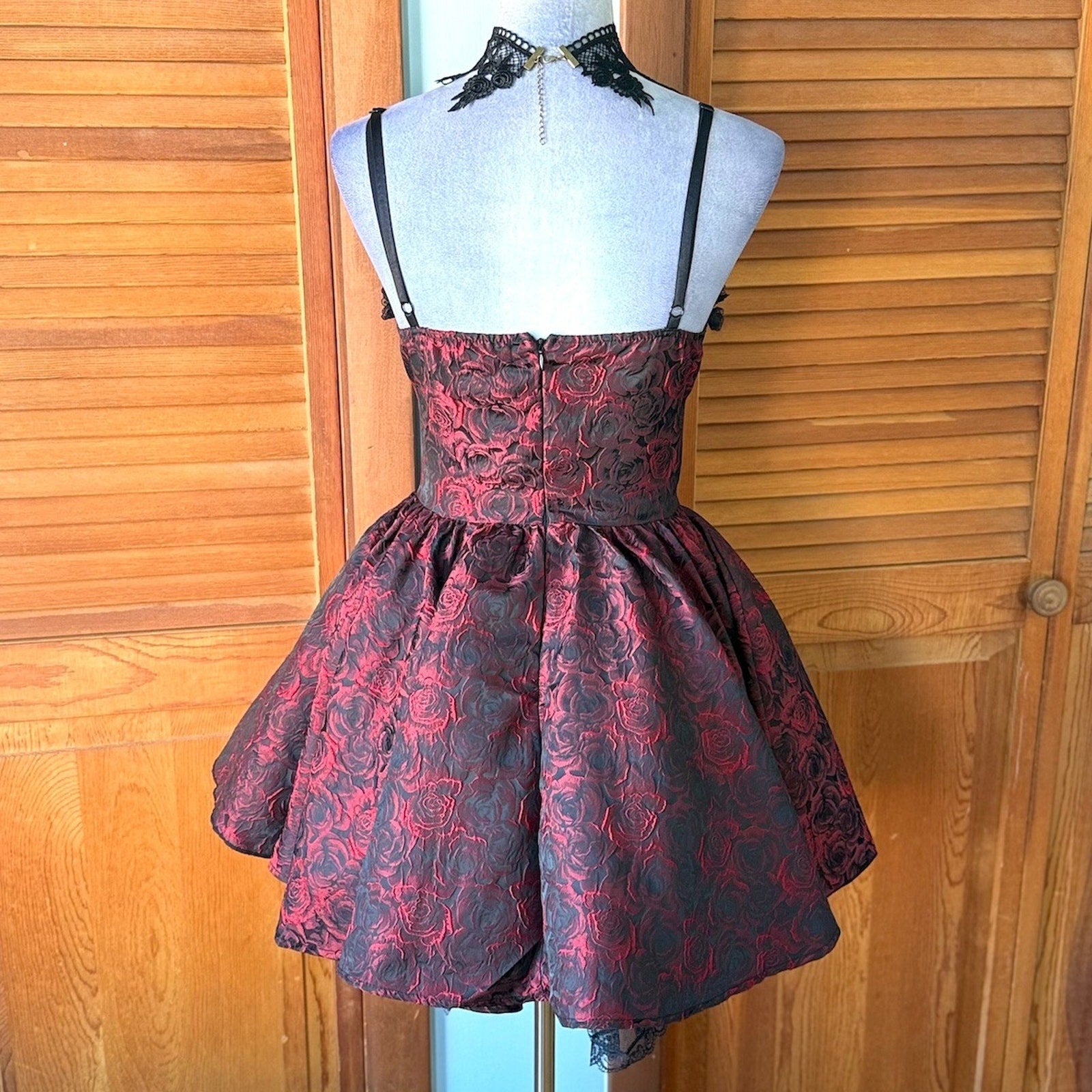 Gothic Victorian Vampire EGL Dark Fairycore Blood Roses Mini Dress + Petticoat