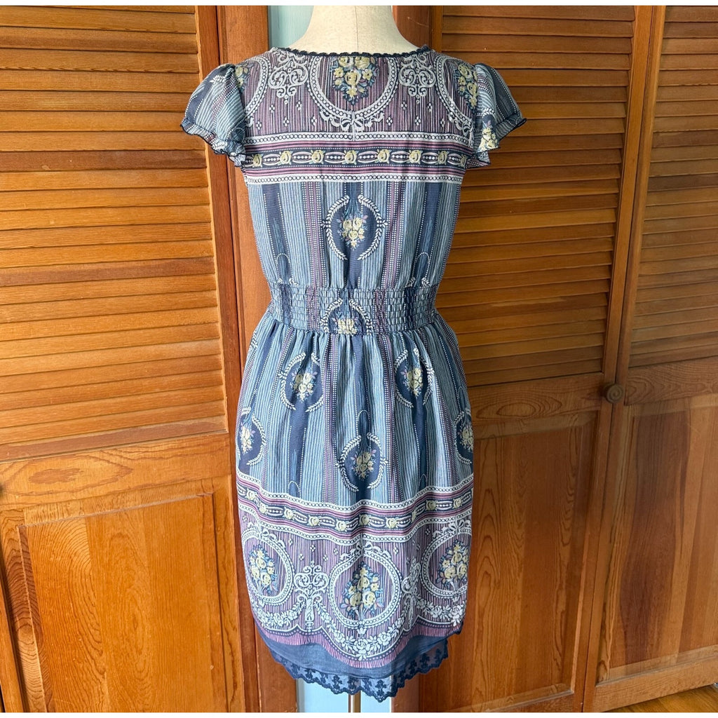 Axes Femme J-Fashion Jirai Kei Himekaji Blue Yellow Flower Medallion Dress M