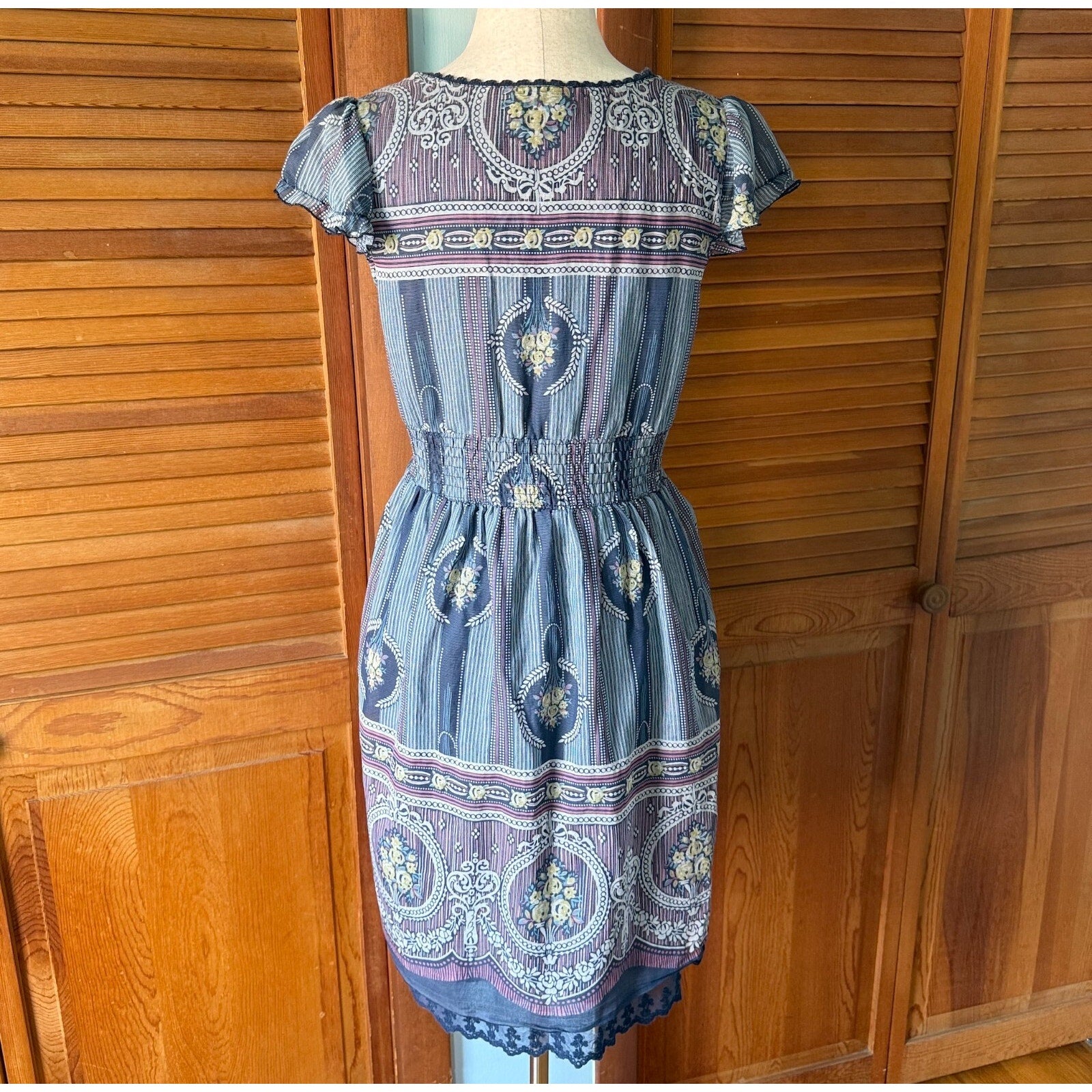 Axes Femme J-Fashion Jirai Kei Himekaji Blue Yellow Flower Medallion Dress M