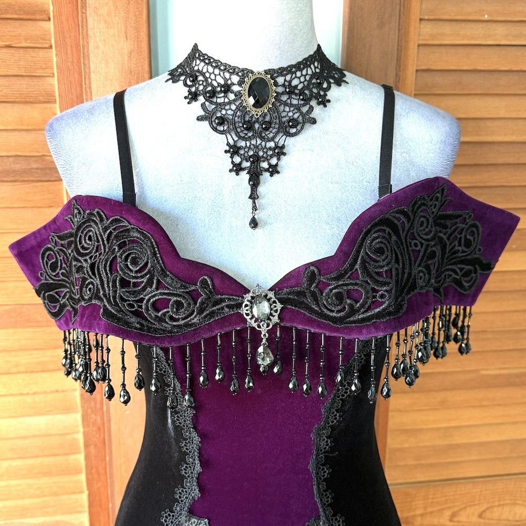 Devil Fashion Gothic Victorian 'Vampire Masquerade' Purple Black Velvet Gown