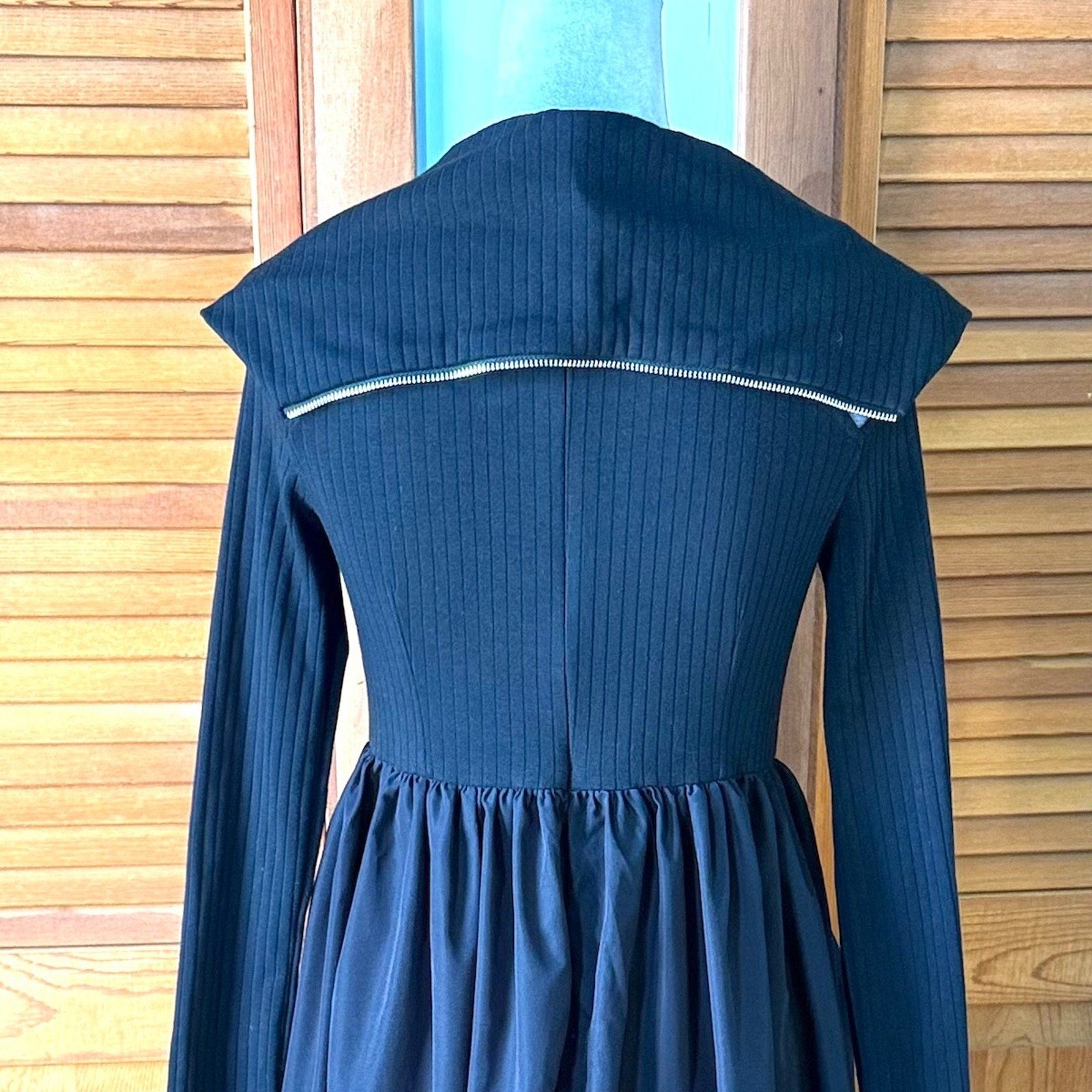 Gothic Victorian Vintage Avant Guard Dream Architect Long Black Zipper Dress M-L