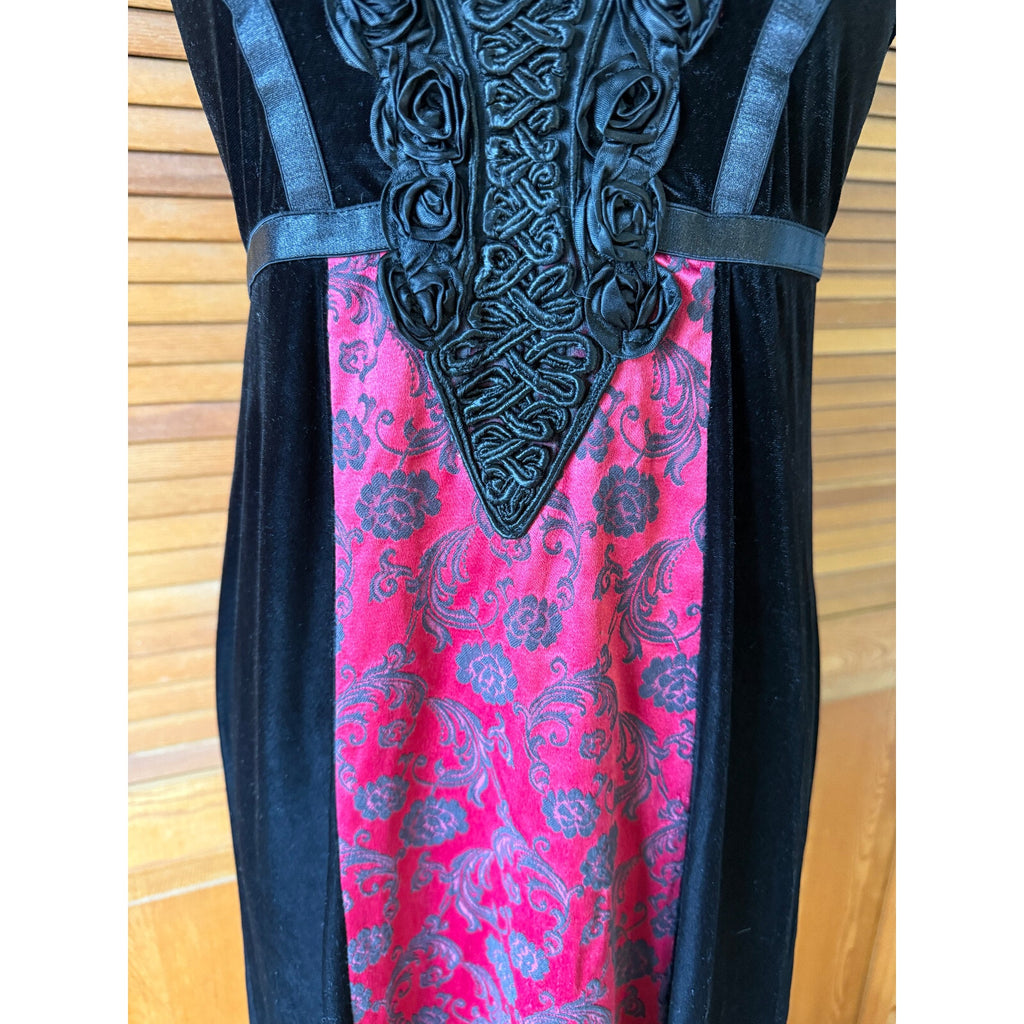 Vintage Cykxtees Gothic Victorian Y2K Velvet Black Crimson Red Brocade Dress M