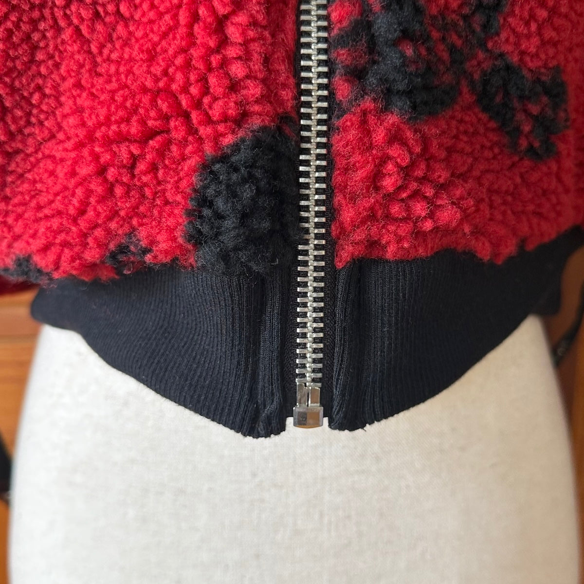 Dolls Kill Punk Goth Y2K Red Faux Fur Black Skull Bondage Strap Jacket