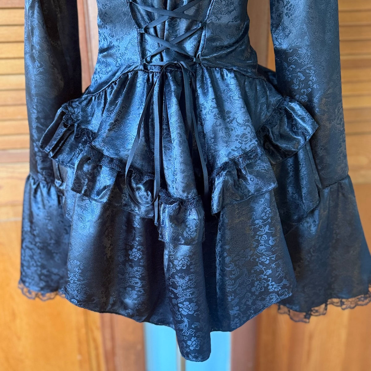 Gothic Victorian Aristocrat Visual Kei Black Brocade Small Jabot Ruffle Shirt