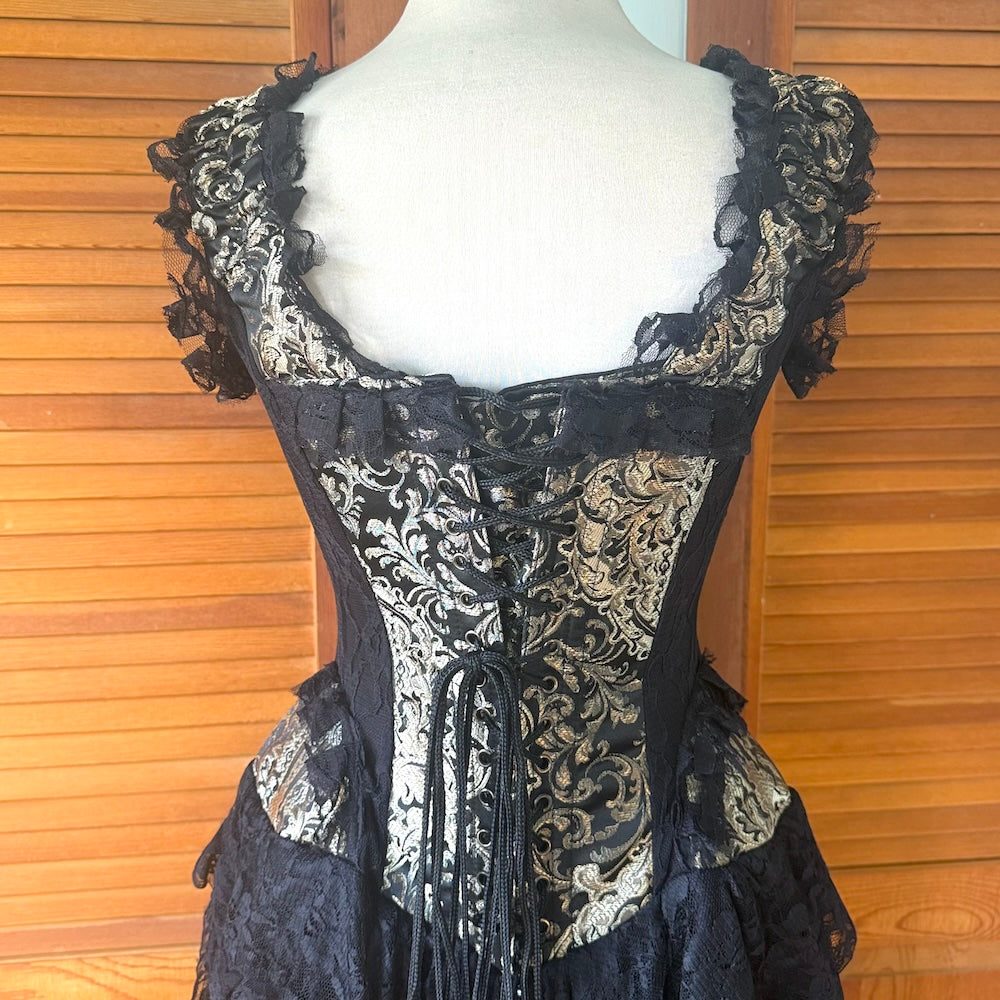 Burleska Gothic Victorian Renaissance Cabaret Golden Brocade Lace Corset Dress