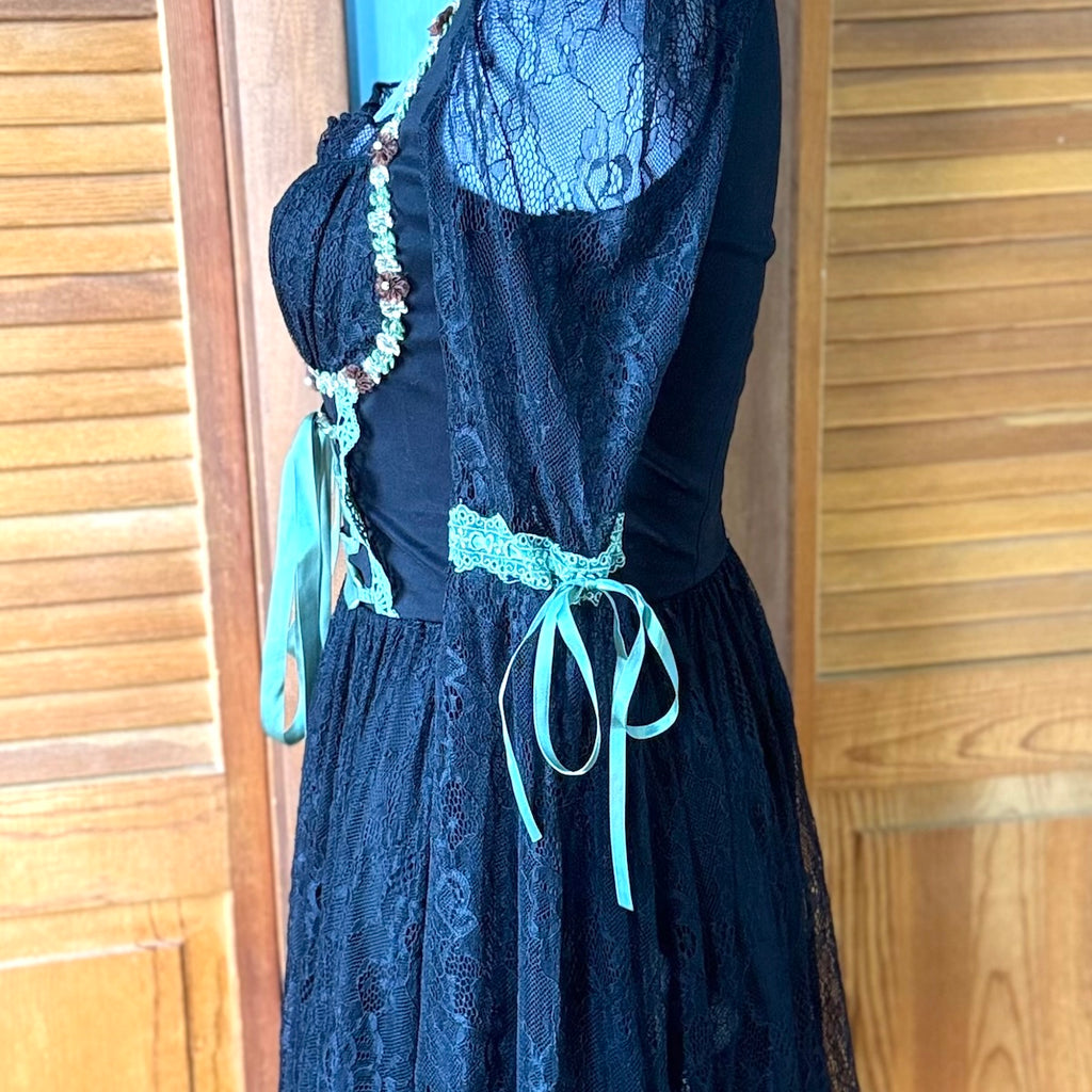 Gothic Fairy Dolls Kill Black Lace Green Lace Up Panel Dress