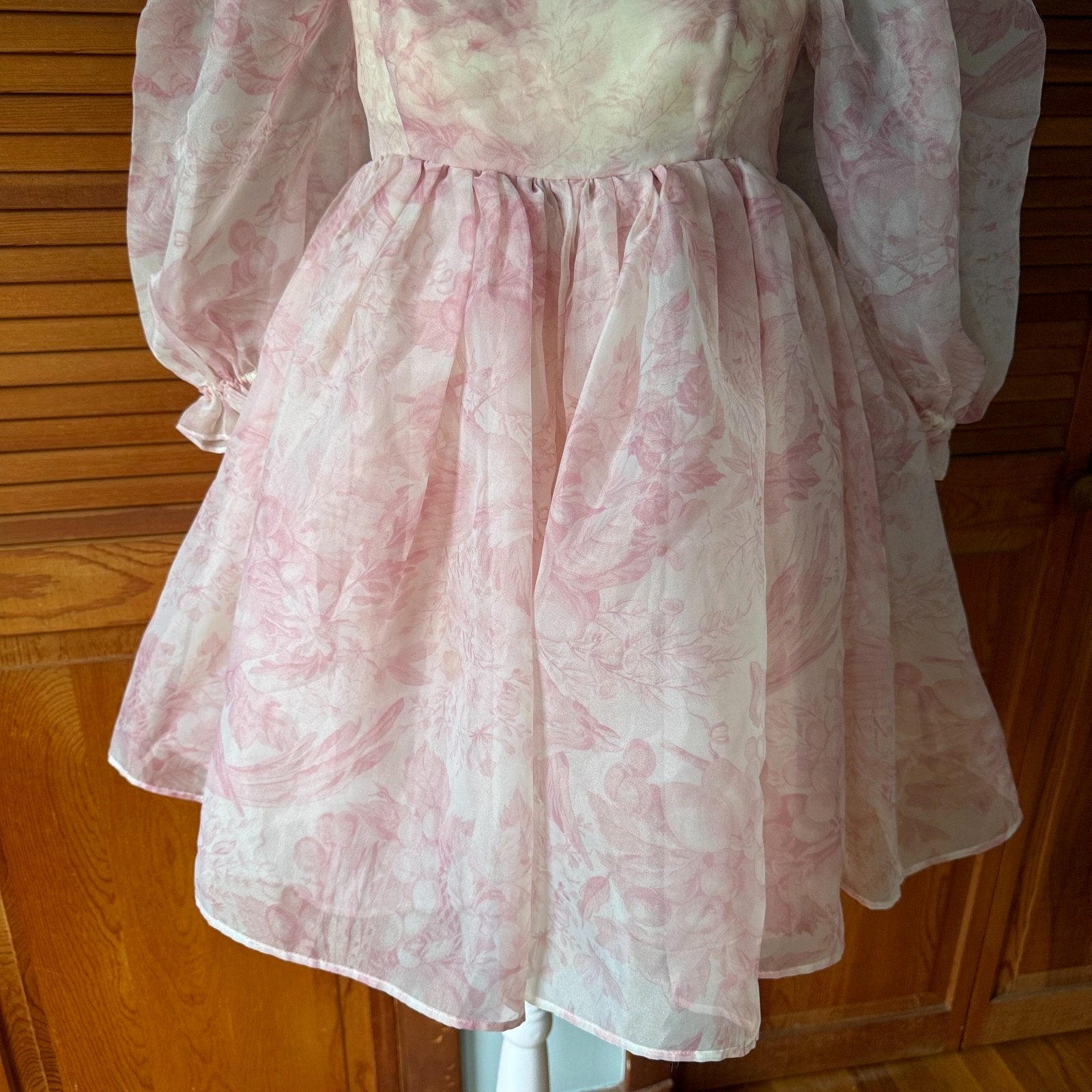 Selkie Cottagecore Romantic Fairycore Pink Floral Puff Sleeve Dress S