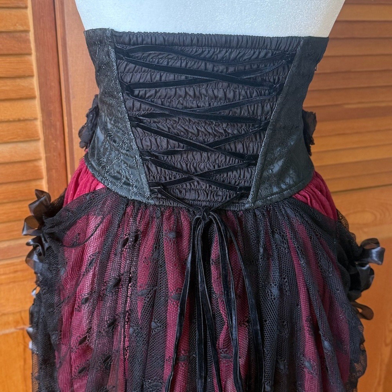Devil Fashion Gothic Victorian Vampire Red Black Rose Cross Cincher Overskirt