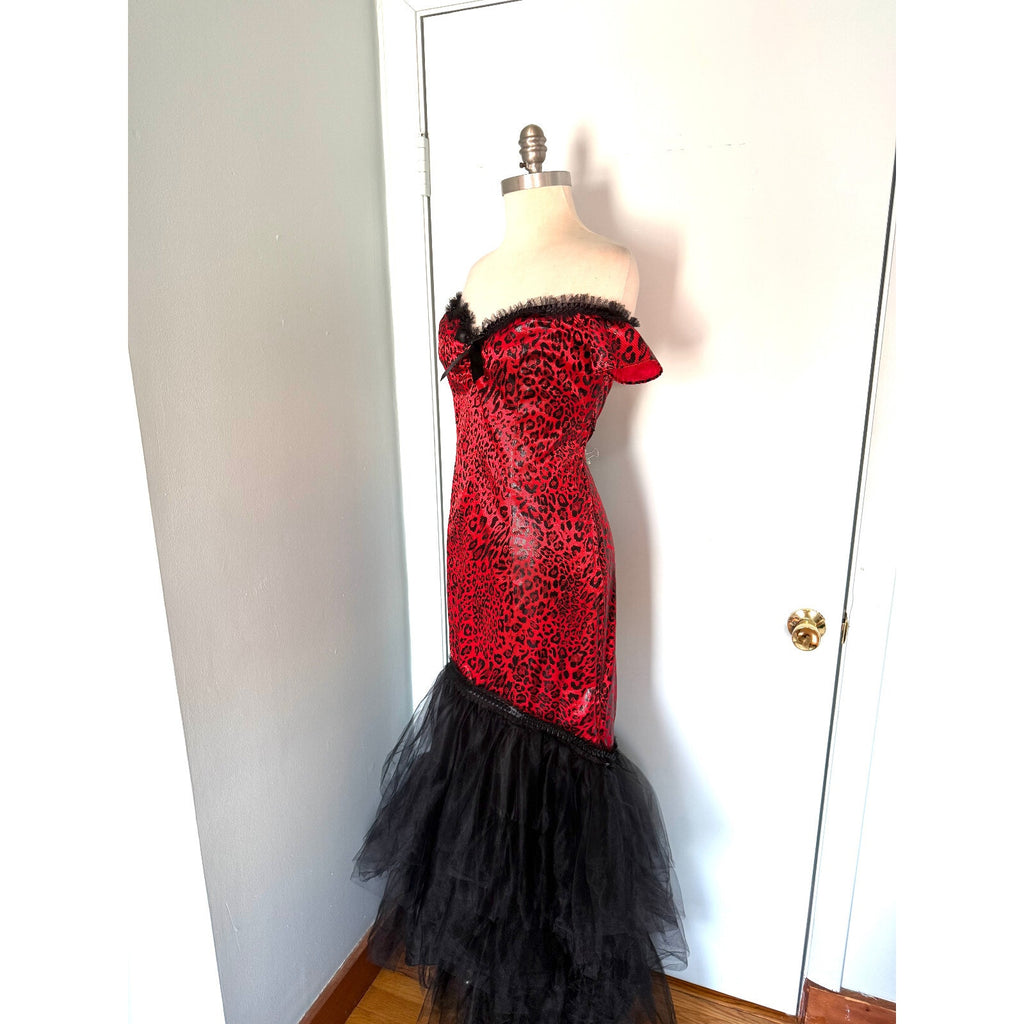 Vintage Lip Service Leopard Liaisons Burlesque Pinup Cabaret Goth Gown Dress S