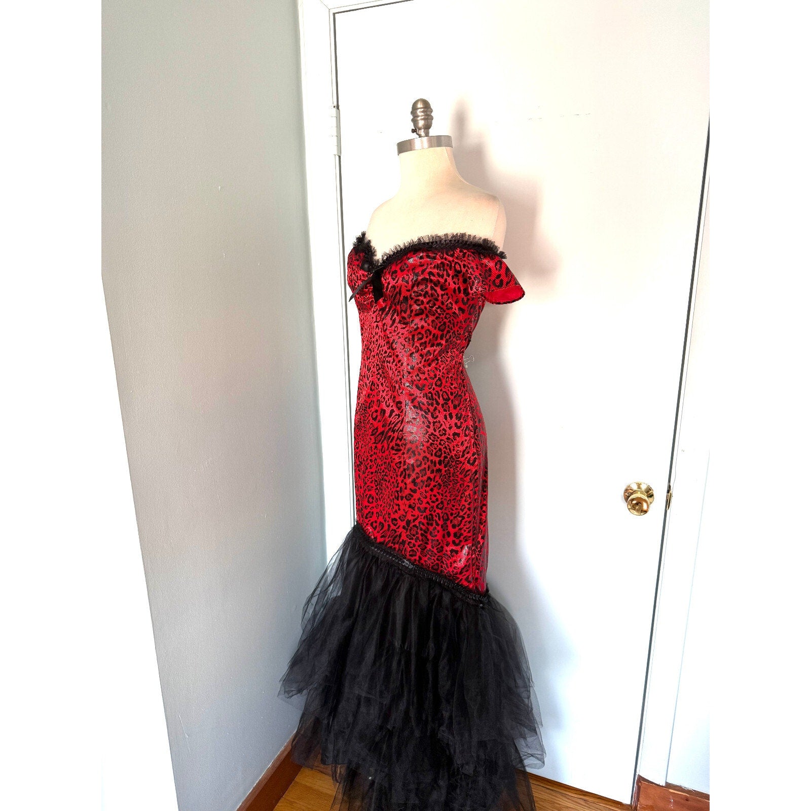 Vintage Lip Service Leopard Liaisons Burlesque Pinup Cabaret Goth Gown Dress S