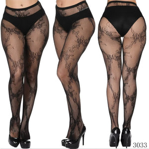 Gothic Victorian Vampire Dark Fairycore Black Rose Lace Pantyhose Stockings